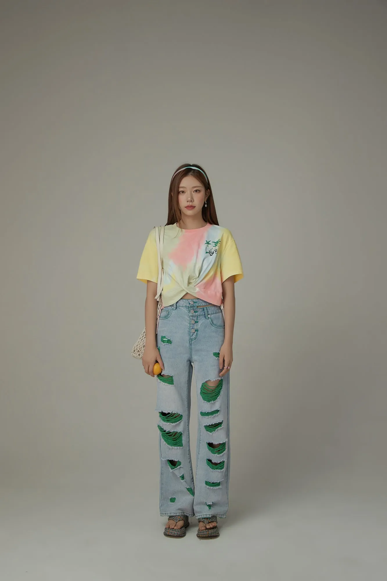 Tie-Dye Printed Short Sleeve Round Neck T-Shirt