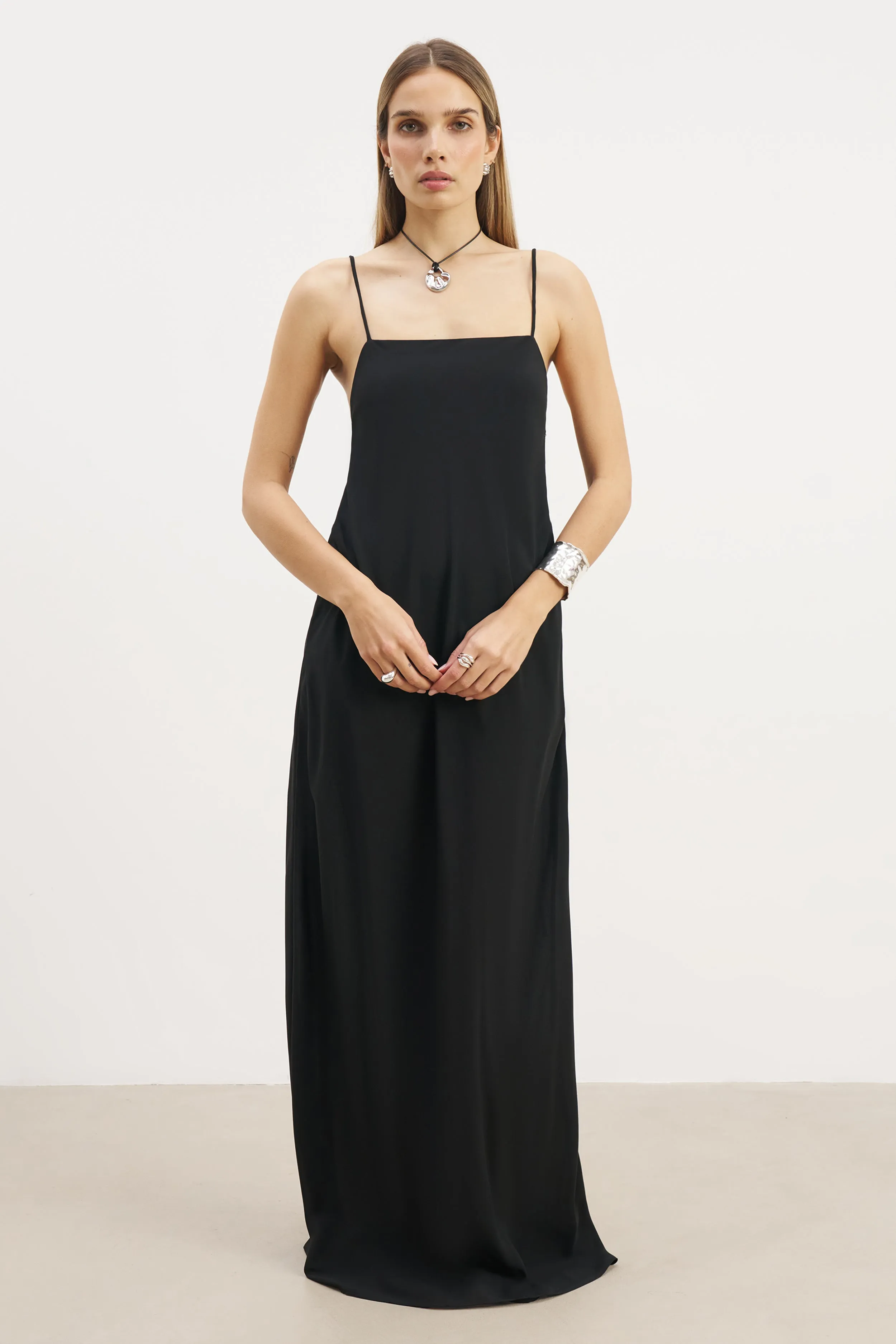 Profile Enhancer Comfy Comfort Tie Strap Chiffon Maxi Dress - Black