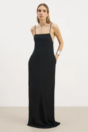 Country View Tie Strap Chiffon Maxi Dress - Black