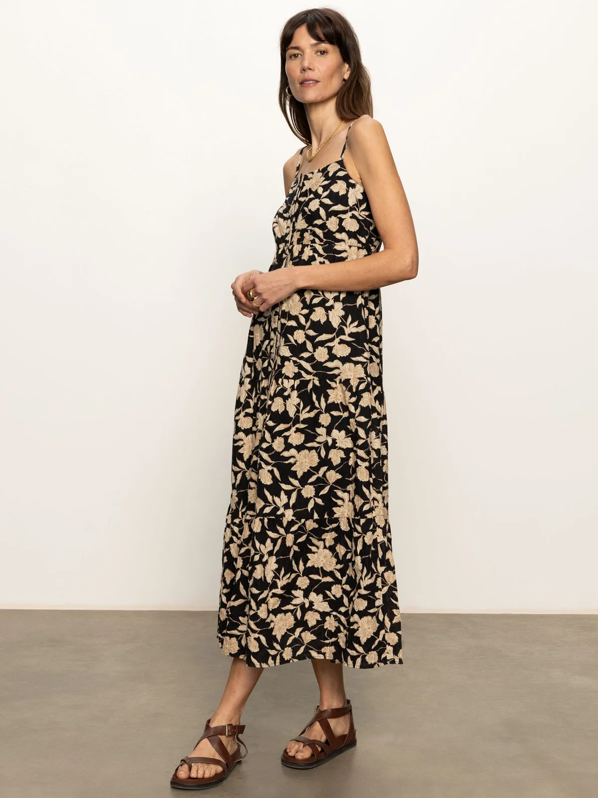 Tiered Picot Dress Bandana Print Pure Shape Relaxed Fit Design