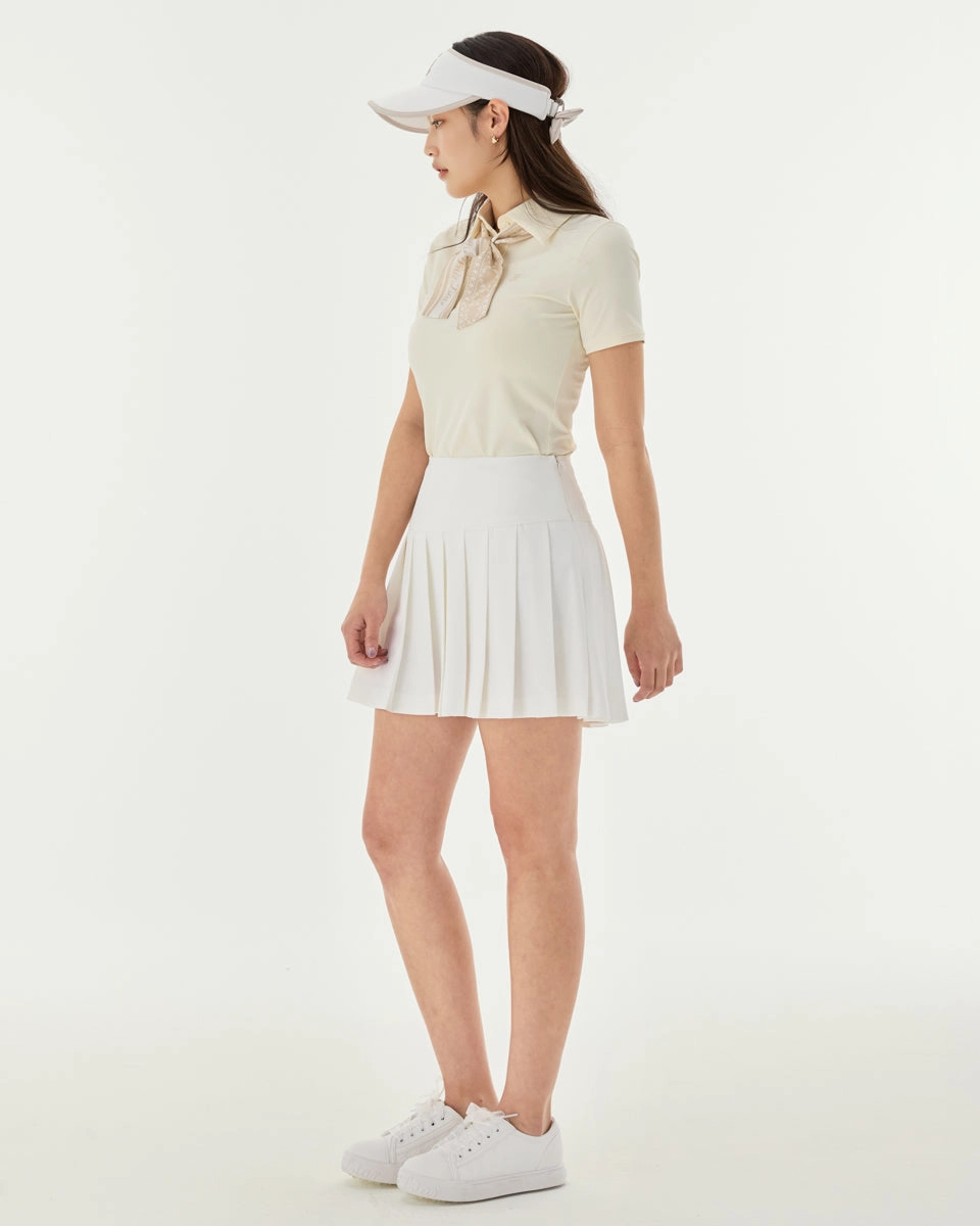 Fair Liar Performance Pleated Skirt - White Curvy Fit Geometric Print