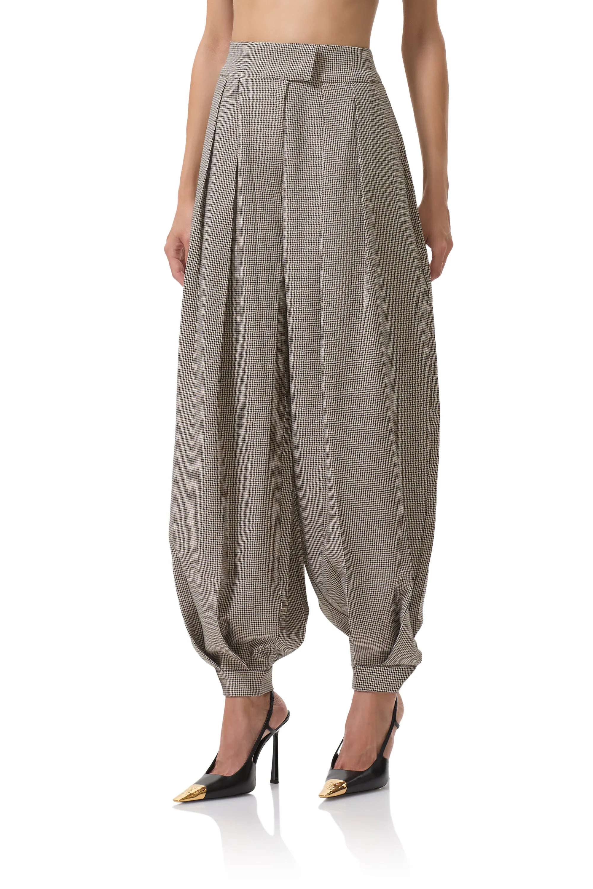 Tiffany Balloon Pant - Grey Houndstooth Gripper Waistband Simple and Cozy