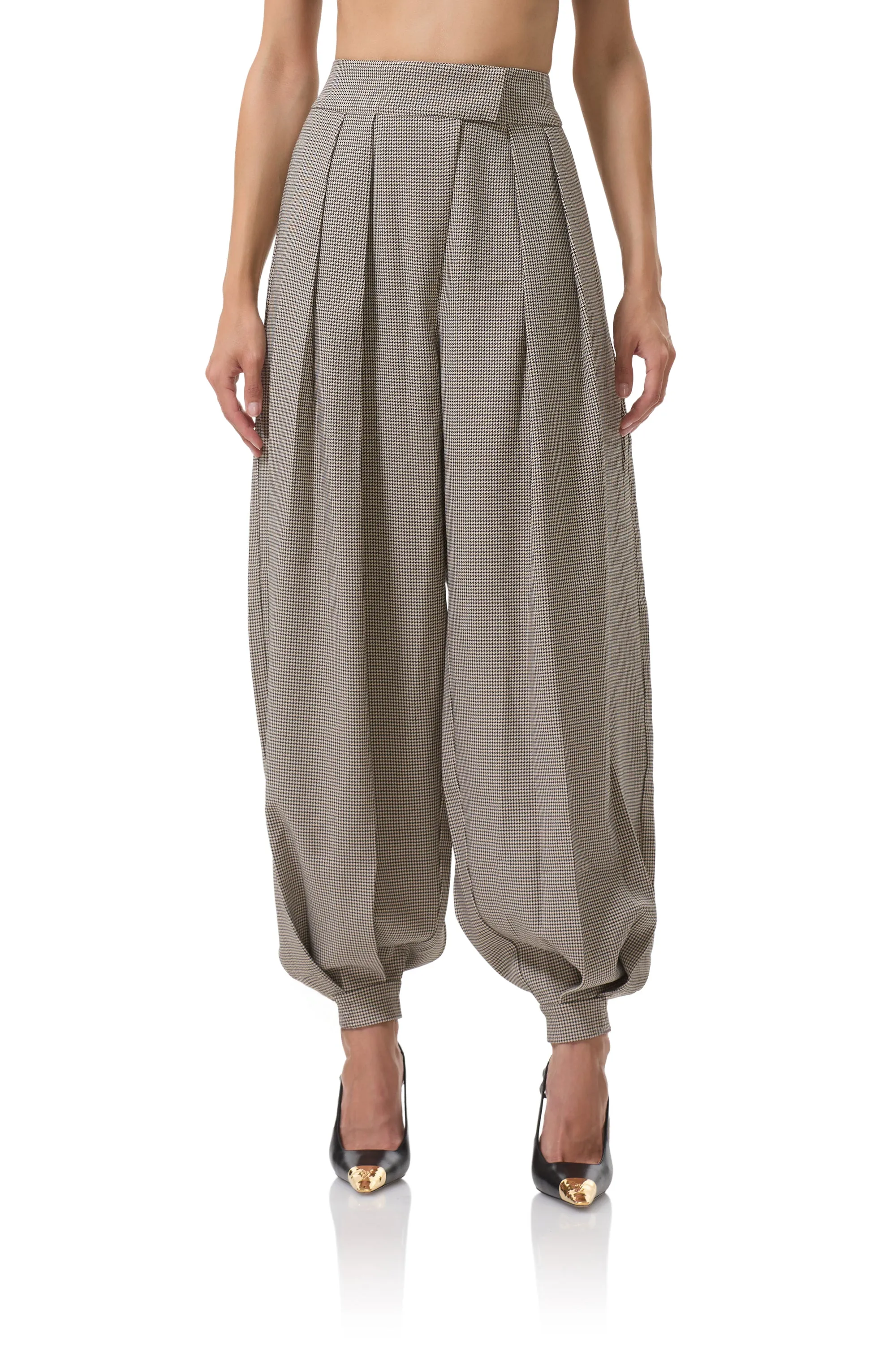 Tiffany Balloon Pant - Grey Houndstooth Adjustable Belt Loops