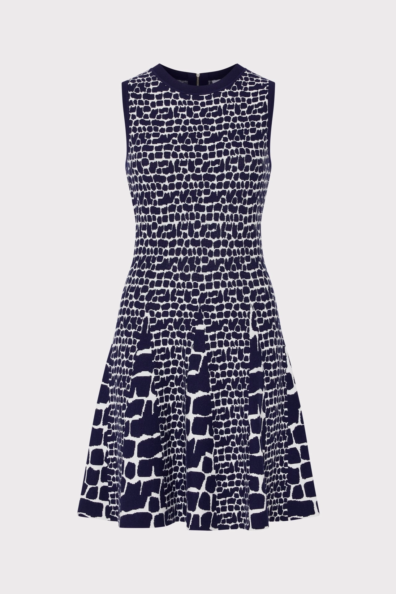 Tile Wave Jacquard Knit Mini Dress Hooded Neckline Option