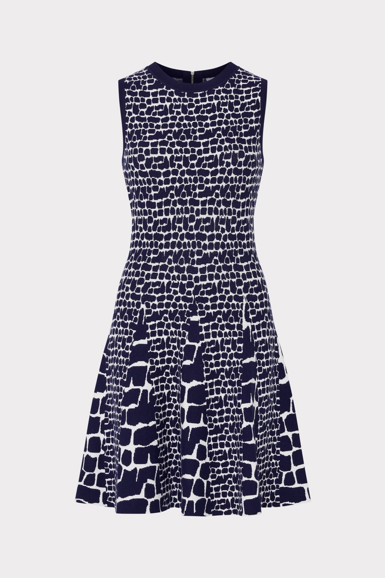 Tile Wave Jacquard Knit Mini Dress skin friendly Ribbed Edging