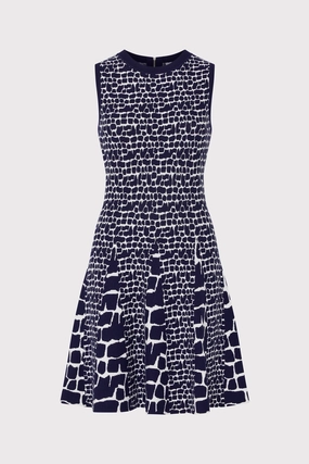 Tile Wave Jacquard Knit Mini Dress Hooded Neckline Option