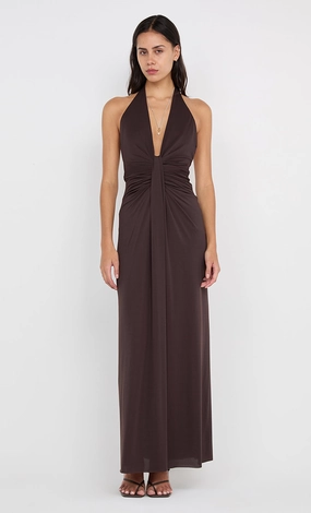 Straight-Cut TILLIE DRAPE MAXI DRESS - DARK CHOCOLATE