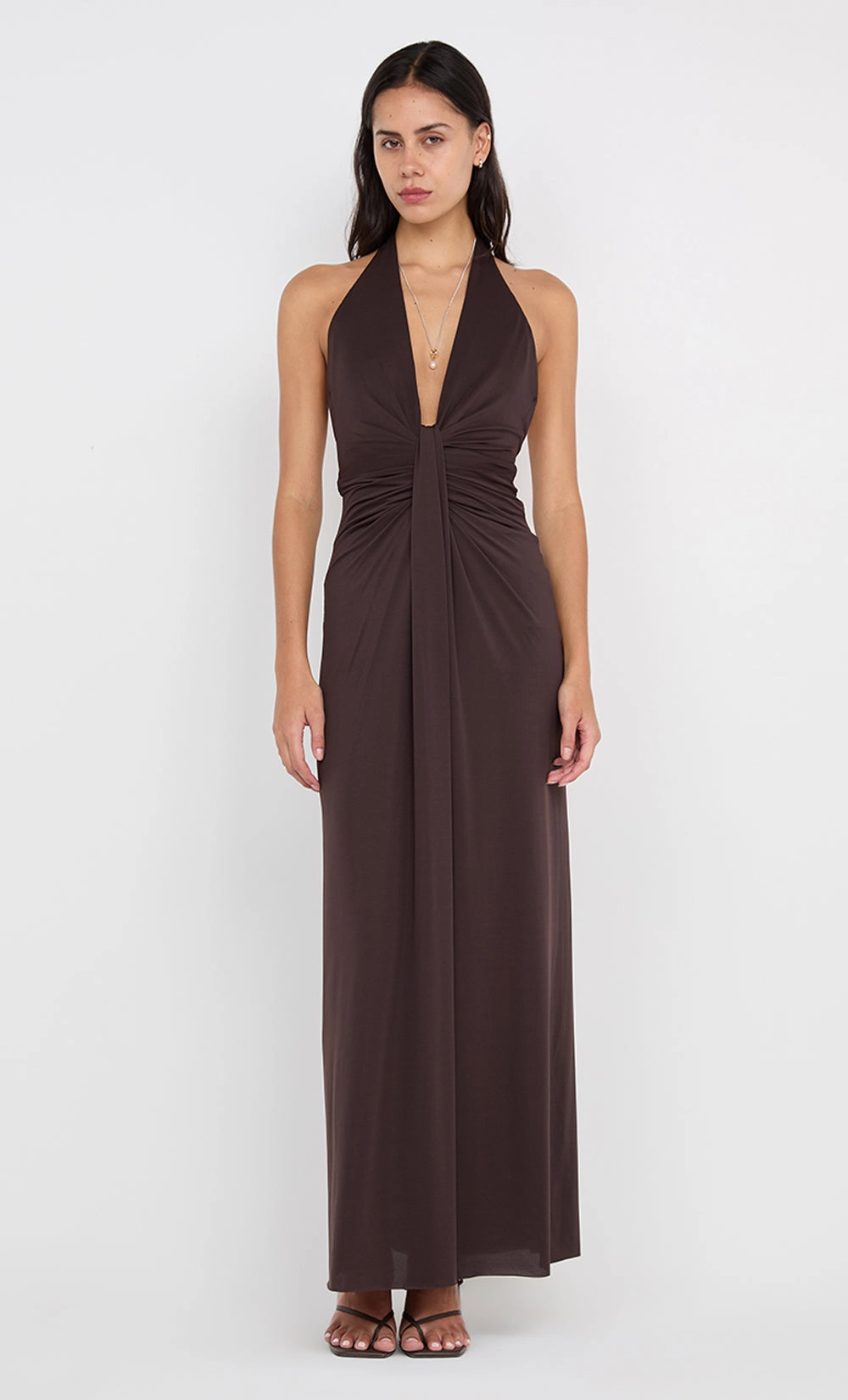 Straight-Cut TILLIE DRAPE MAXI DRESS - DARK CHOCOLATE