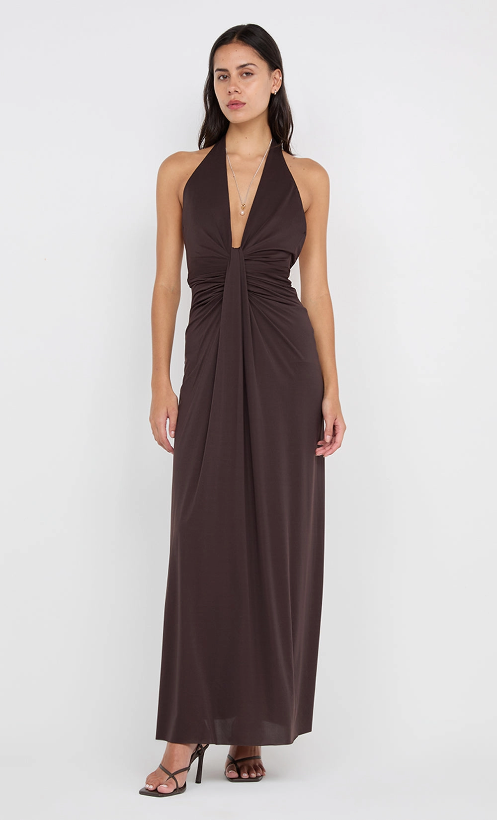 Light Rhythm TILLIE DRAPE MAXI DRESS - DARK CHOCOLATE