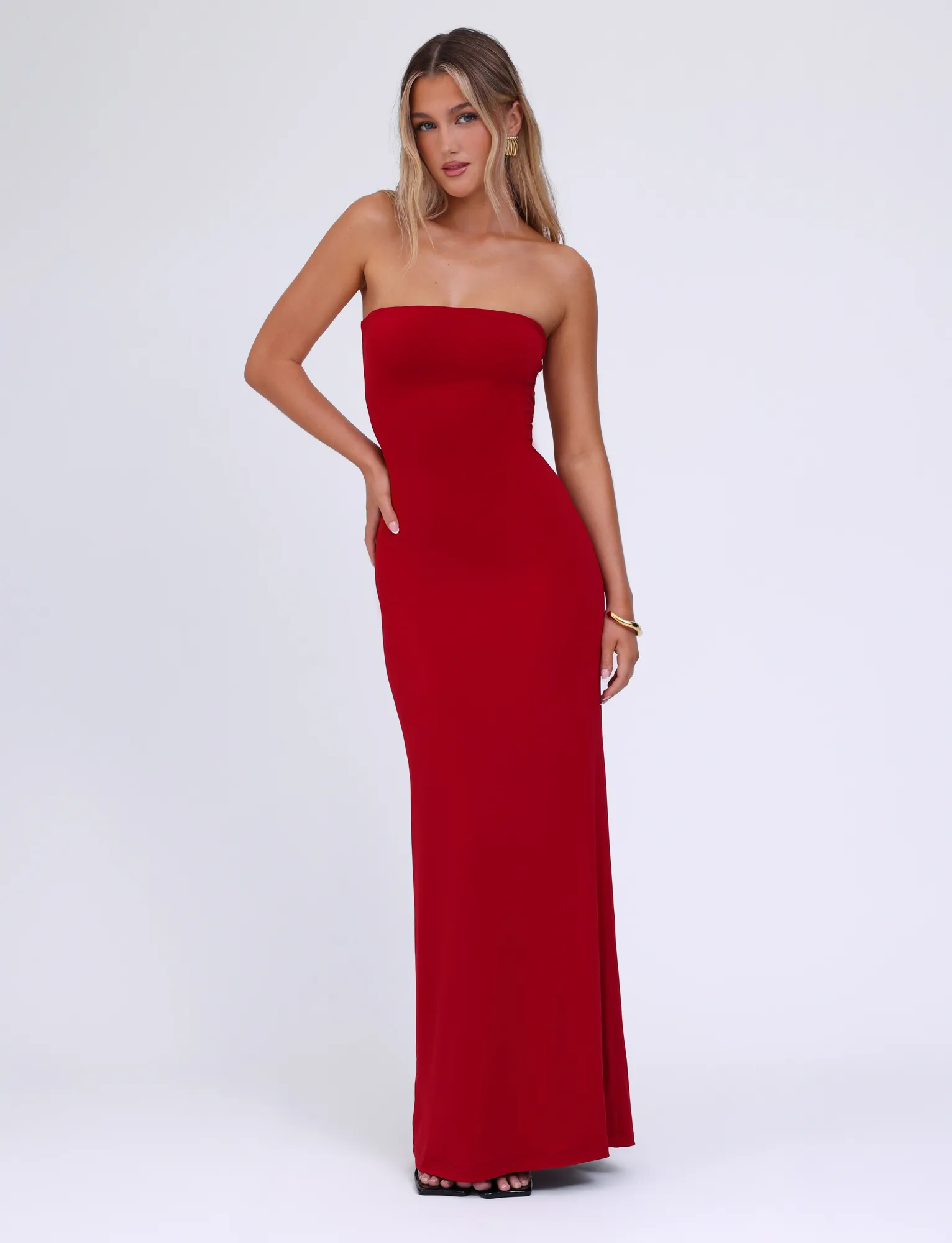 DANIELA DRESS - RED Natural Tones Contemporary Waist