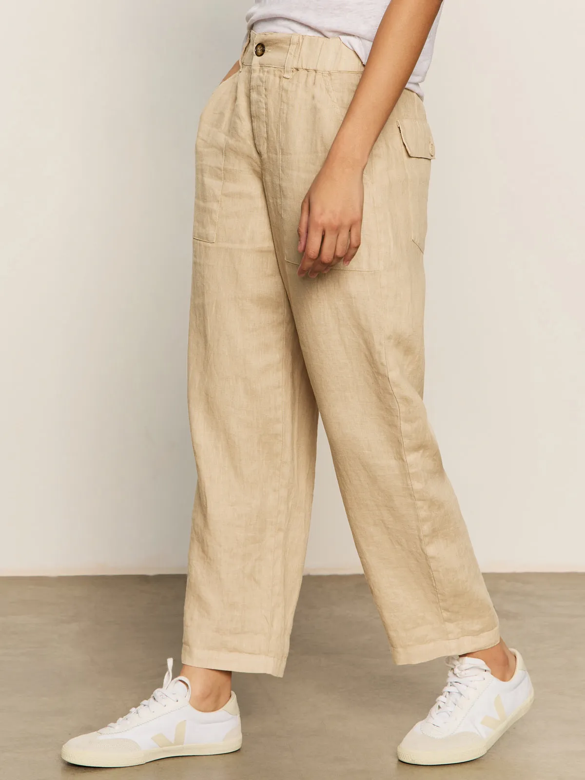 Breathable Stretch Wear Relaxed Linen Cruiser Semi High Rise Pant Sandstone