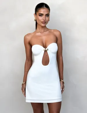 Natural Drape Flattering Shape CECILY MINI DRESS - WHITE