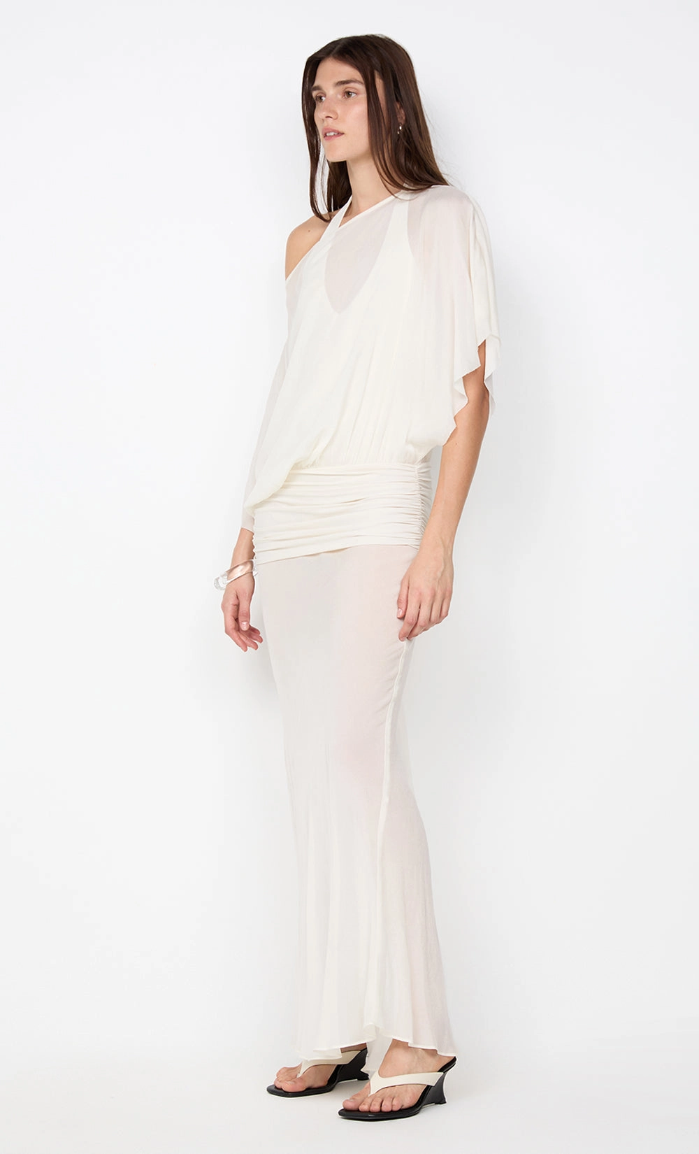 Neutral-Shade Bare Arm DELILAH OVERLAY MAXI DRESS - IVORY