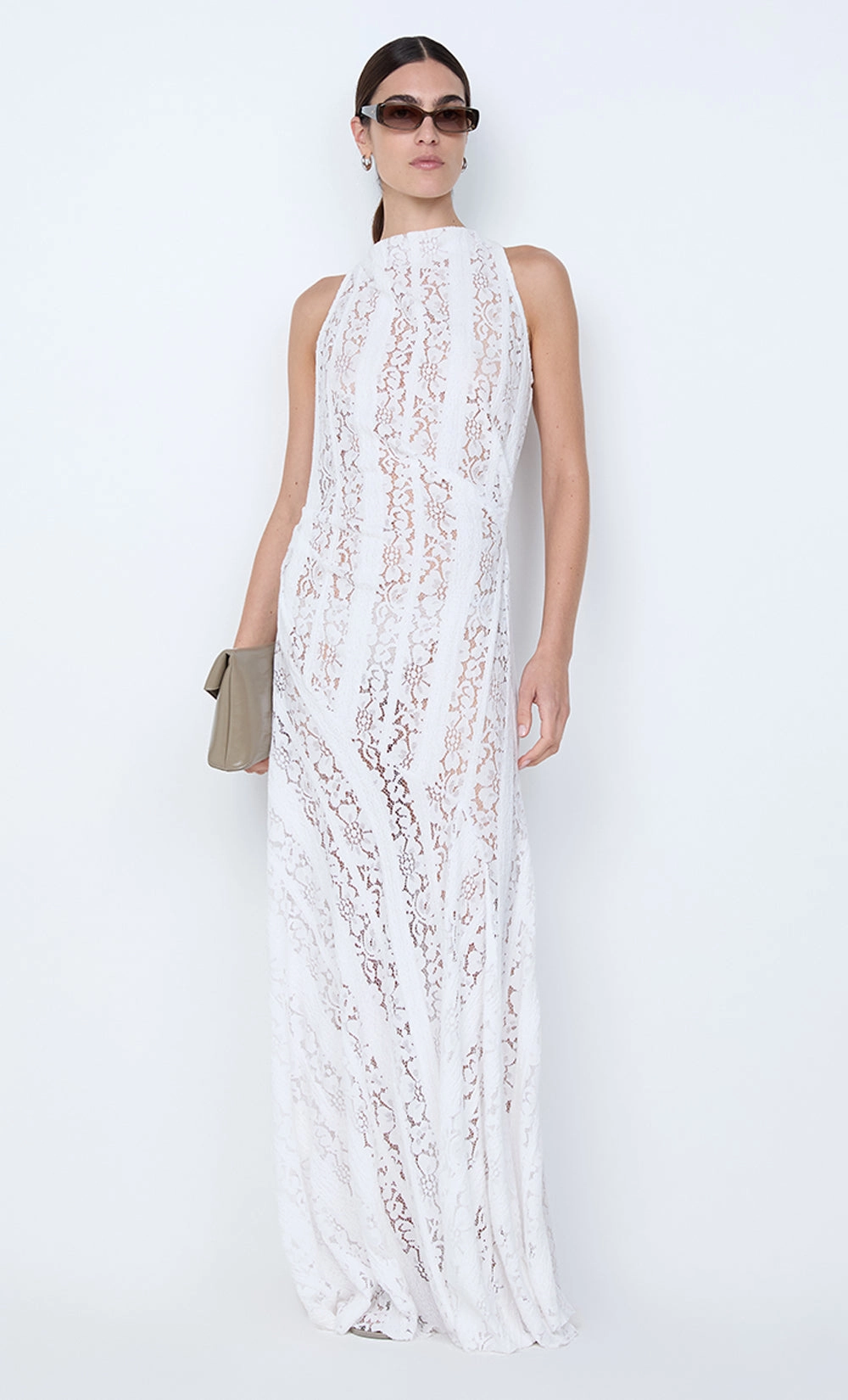 HENRIETTA HIGH NECK MAXI DRESS - WHITE Silky Drape