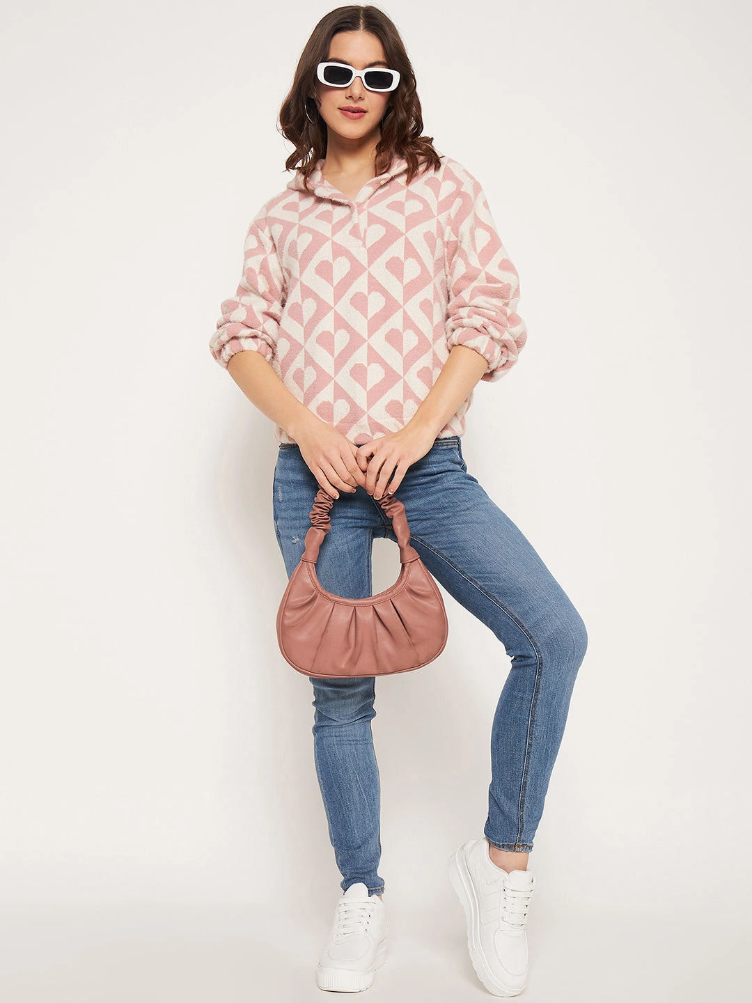 Madame Peach Hood Neck Sweatshirt pearl accents