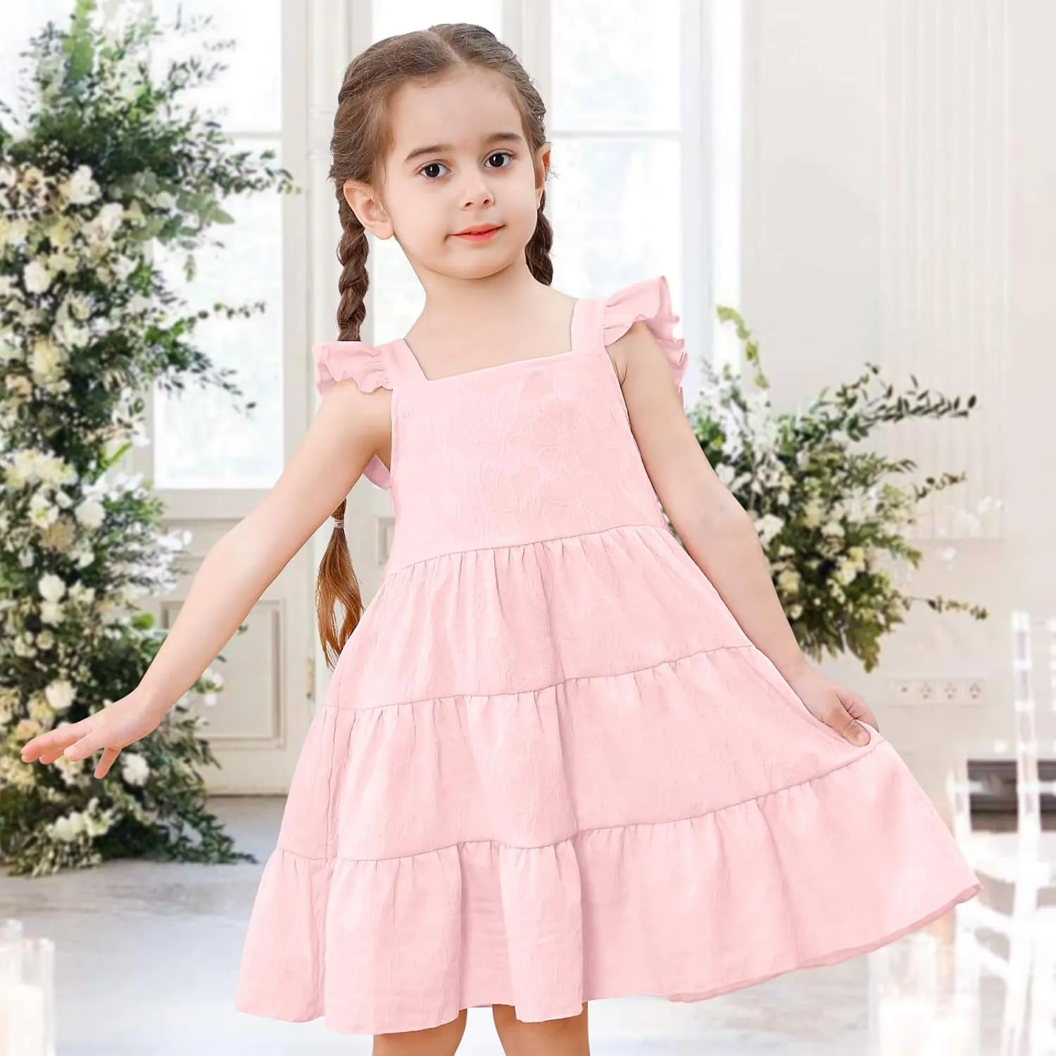 Toddler Baby Girls Dress Sleeveless Ruffle Baby Girls Summer Dress Casual Solid Floral Little Kid Boho Beach Sundress