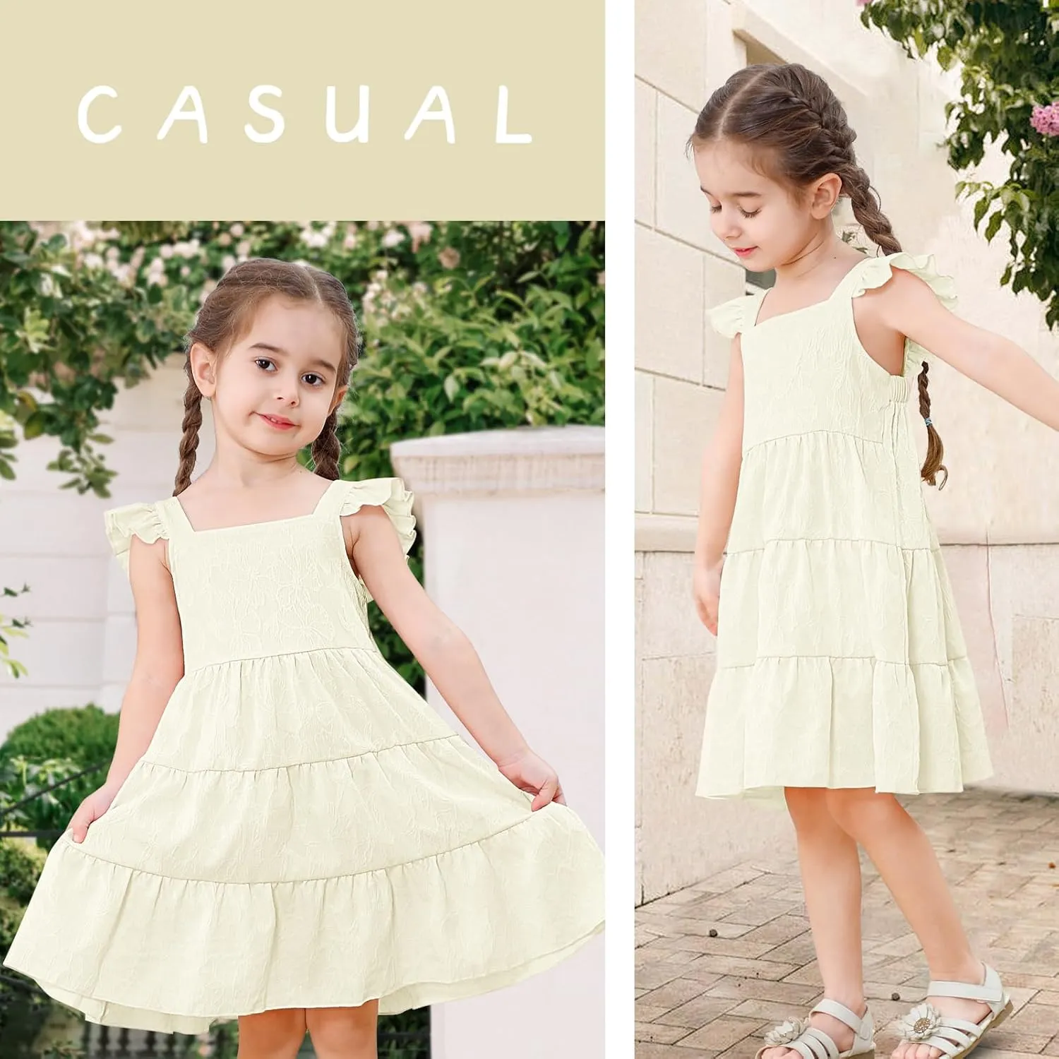 Toddler Baby Girls Dress Sleeveless Ruffle Baby Girls Summer Dress Casual Solid Floral Little Kid Boho Beach Sundress