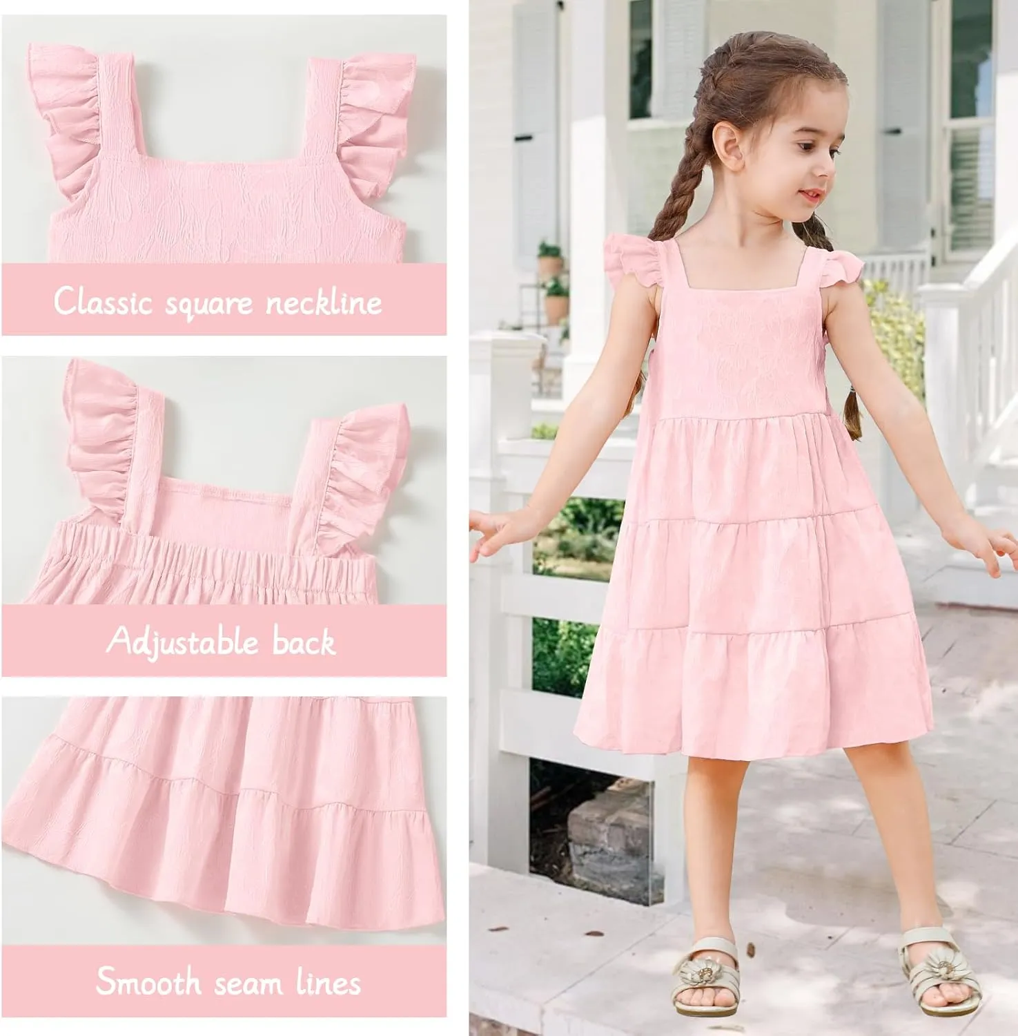 Toddler Baby Girls Dress Sleeveless Ruffle Baby Girls Summer Dress Casual Solid Floral Little Kid Boho Beach Sundress