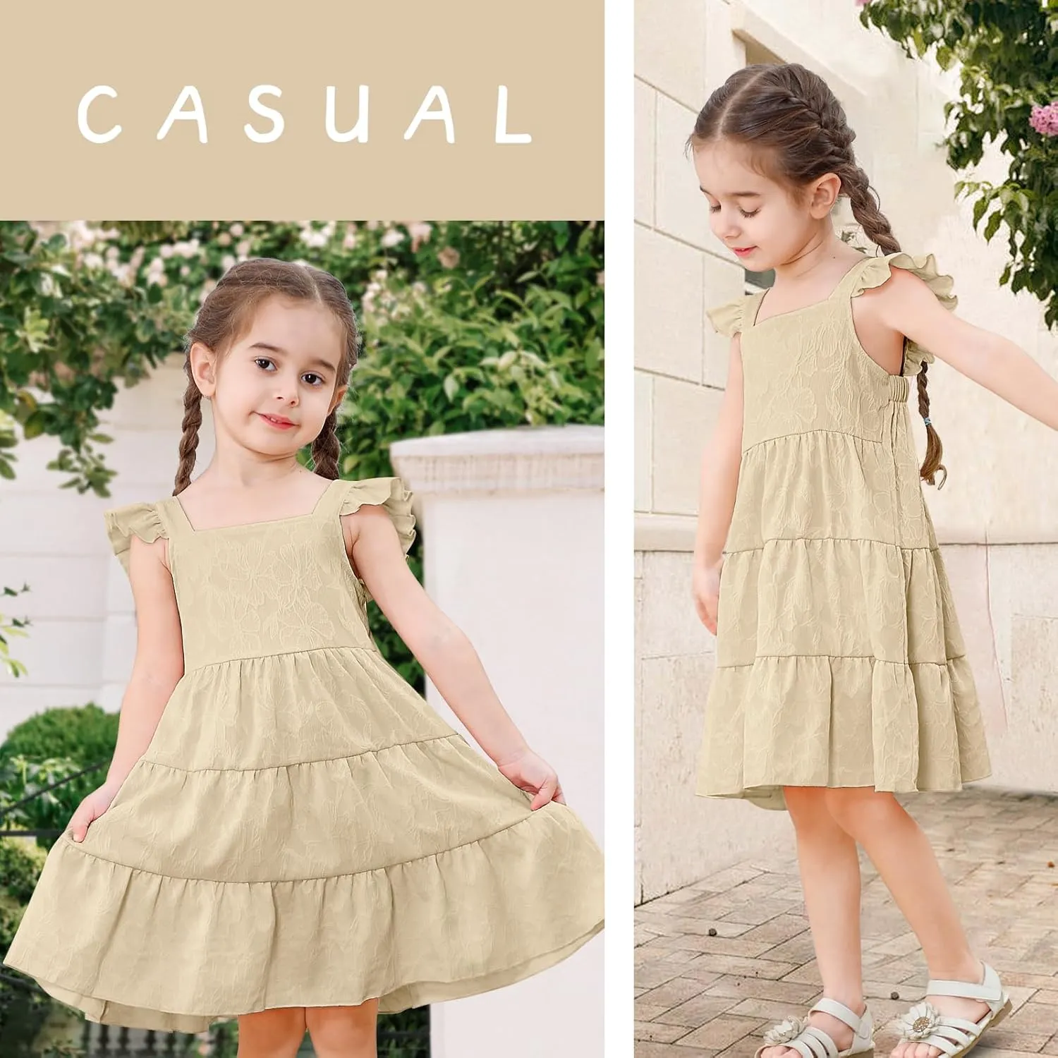 Toddler Baby Girls Dress Sleeveless Ruffle Baby Girls Summer Dress Casual Solid Floral Little Kid Boho Beach Sundress