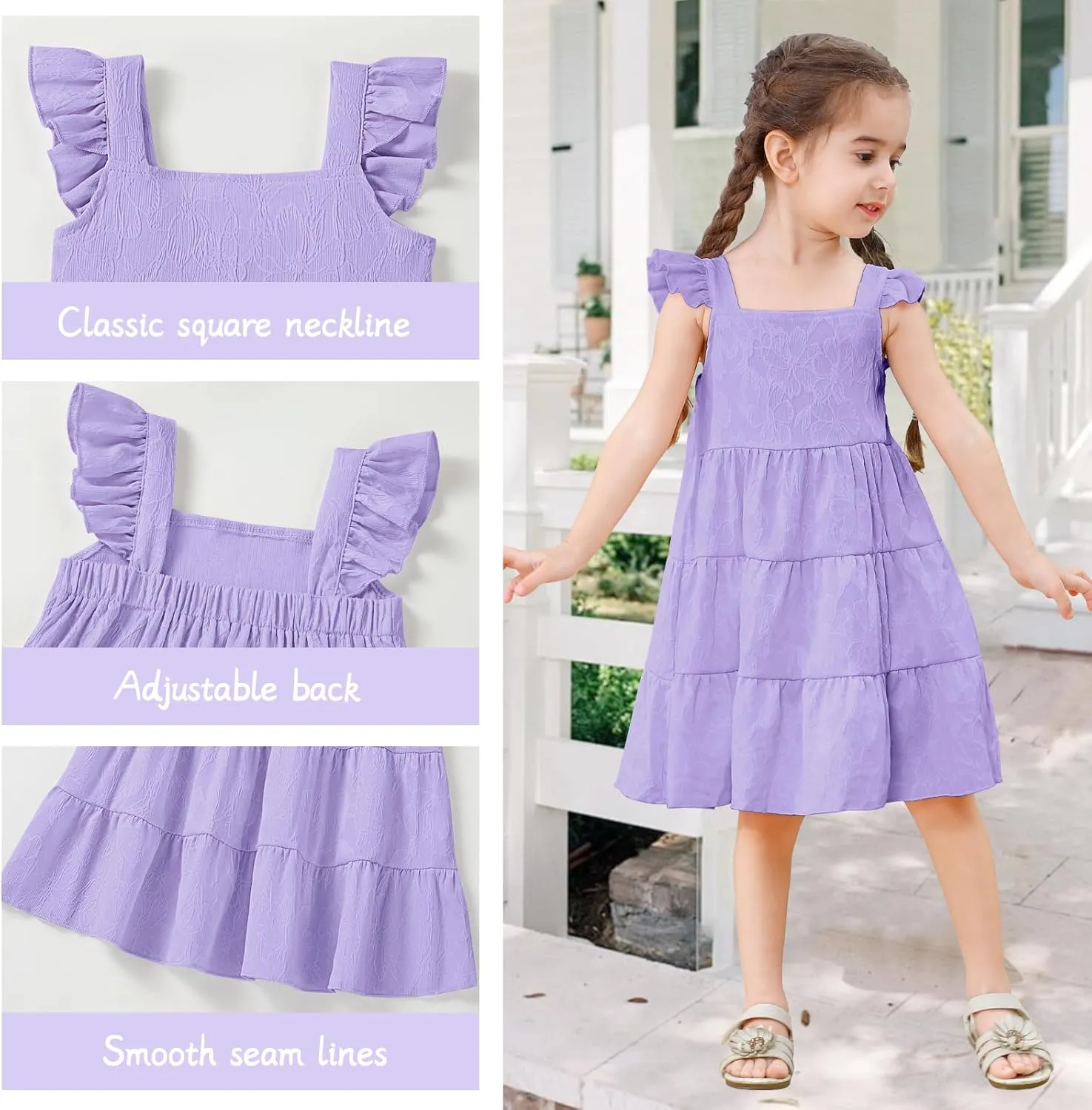Toddler Baby Girls Dress Sleeveless Ruffle Baby Girls Summer Dress Casual Solid Floral Little Kid Boho Beach Sundress