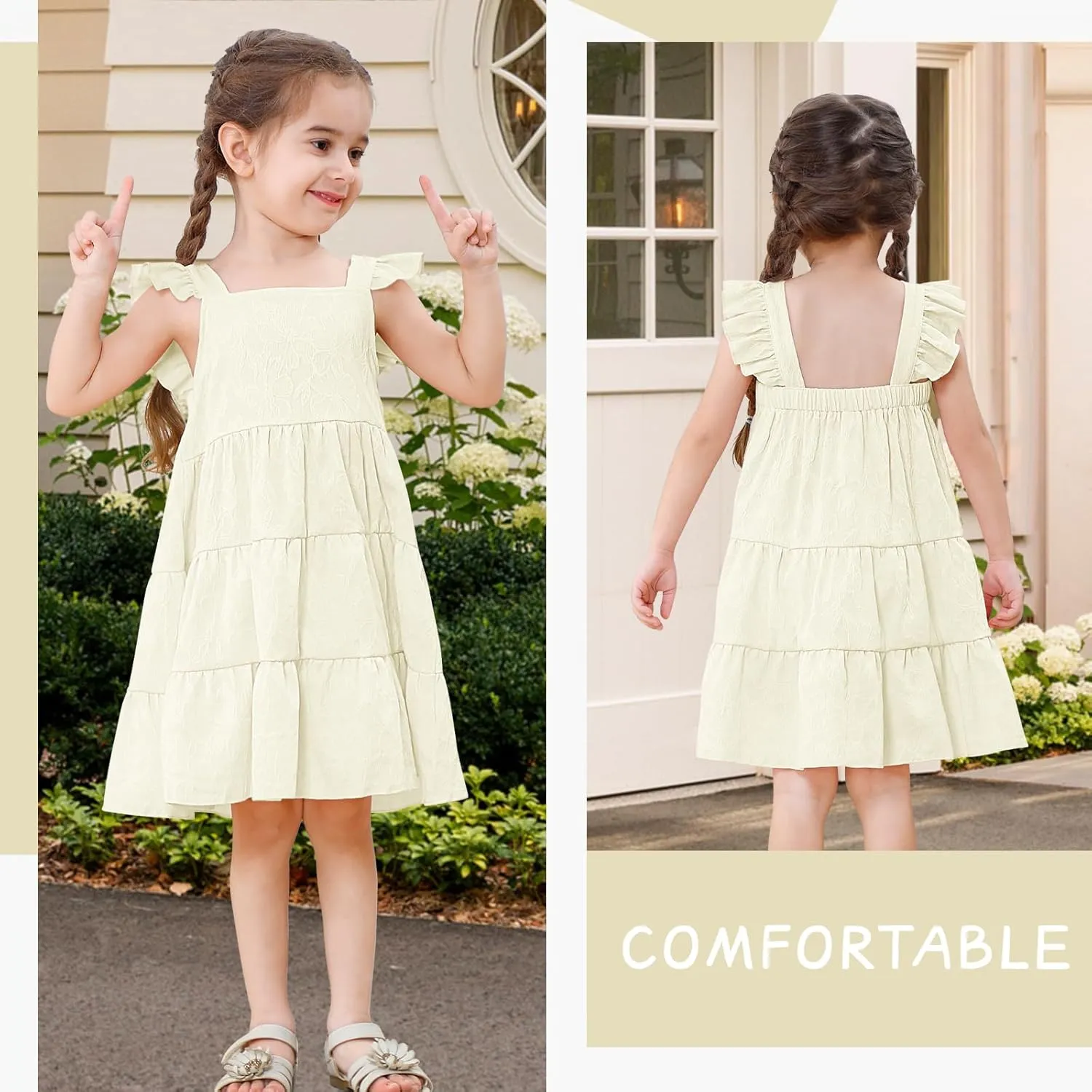 Toddler Baby Girls Dress Sleeveless Ruffle Baby Girls Summer Dress Casual Solid Floral Little Kid Boho Beach Sundress