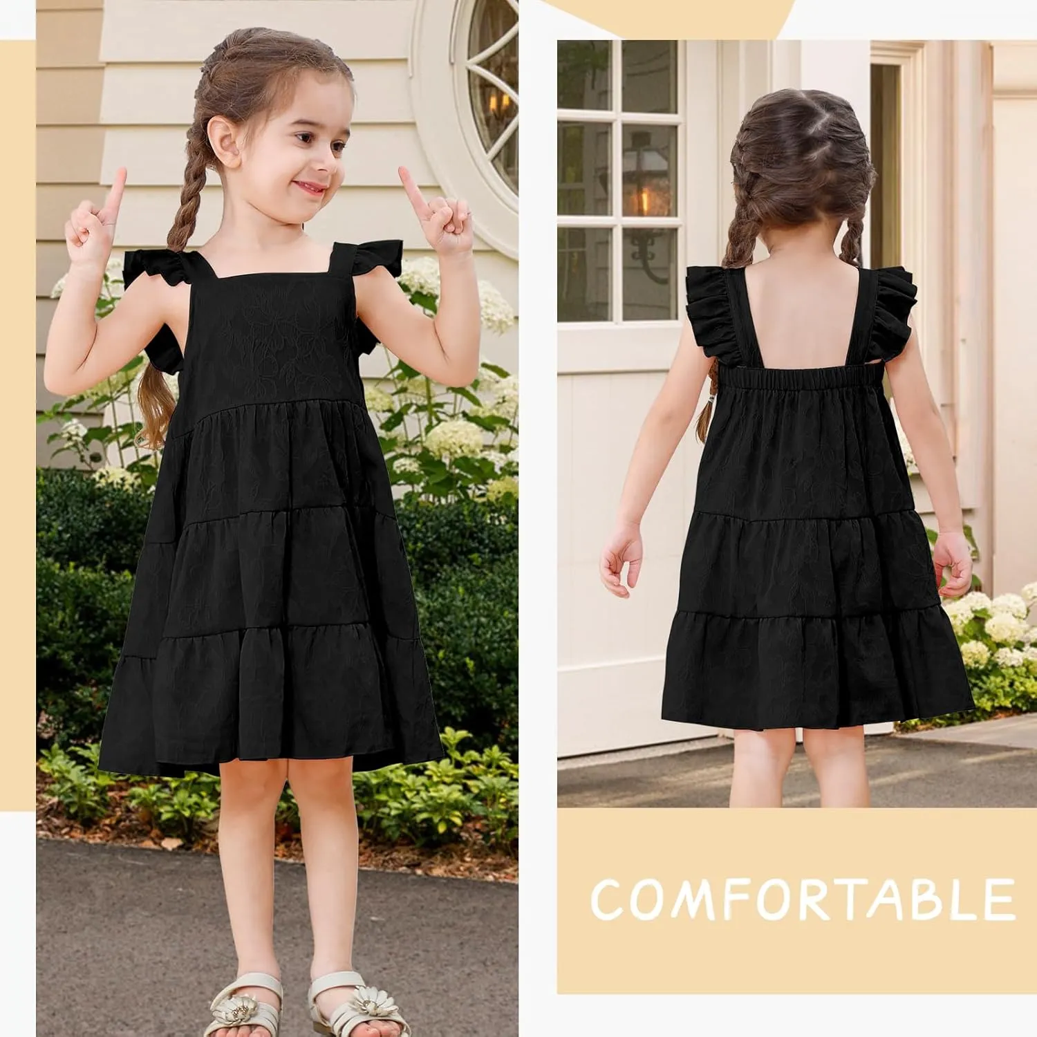 Toddler Baby Girls Dress Sleeveless Ruffle Baby Girls Summer Dress Casual Solid Floral Little Kid Boho Beach Sundress
