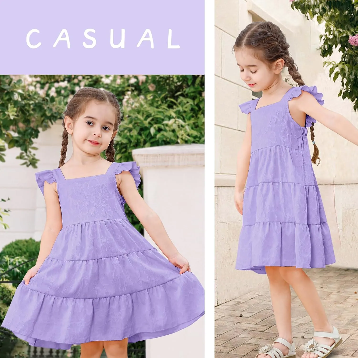Toddler Baby Girls Dress Sleeveless Ruffle Baby Girls Summer Dress Casual Solid Floral Little Kid Boho Beach Sundress