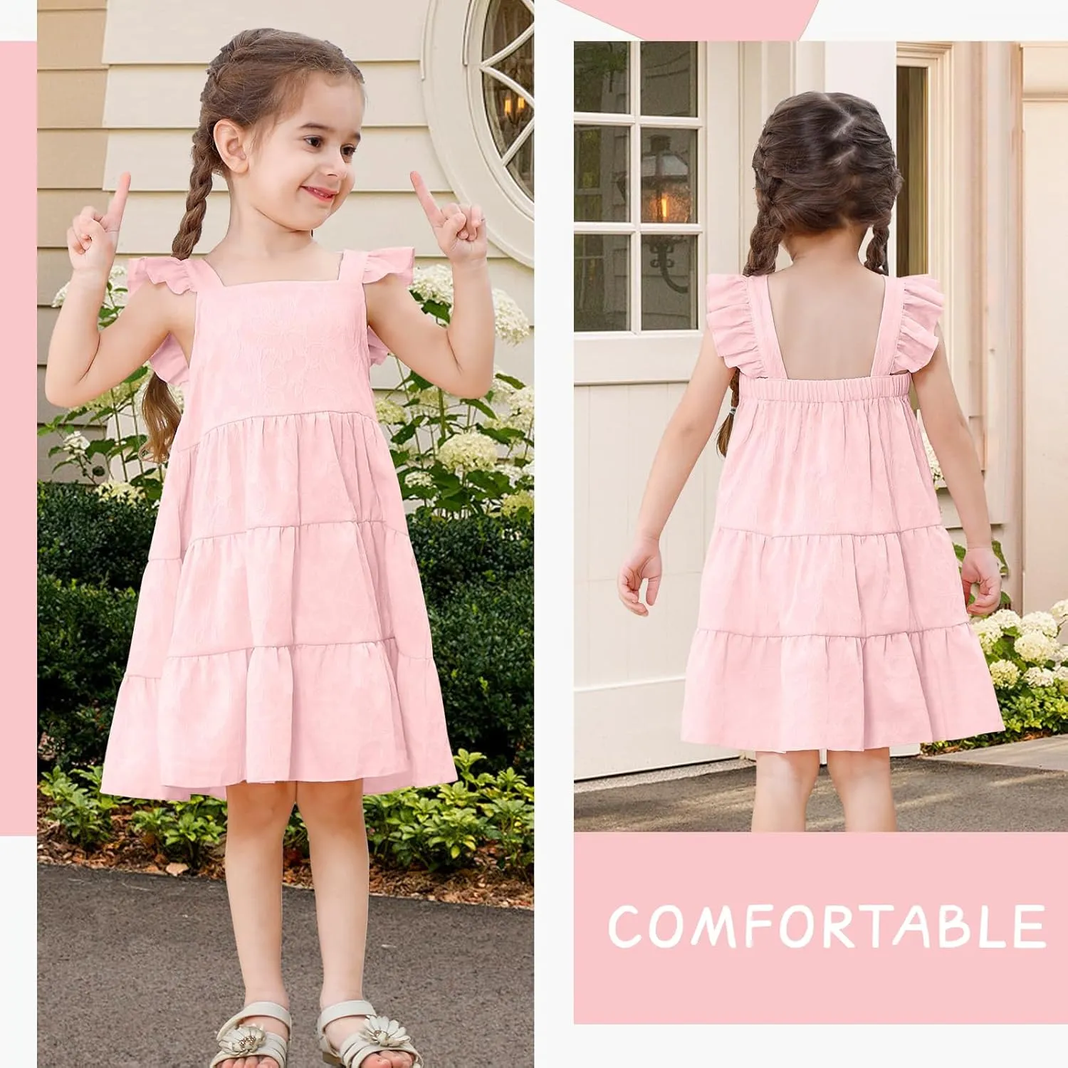Toddler Baby Girls Dress Sleeveless Ruffle Baby Girls Summer Dress Casual Solid Floral Little Kid Boho Beach Sundress