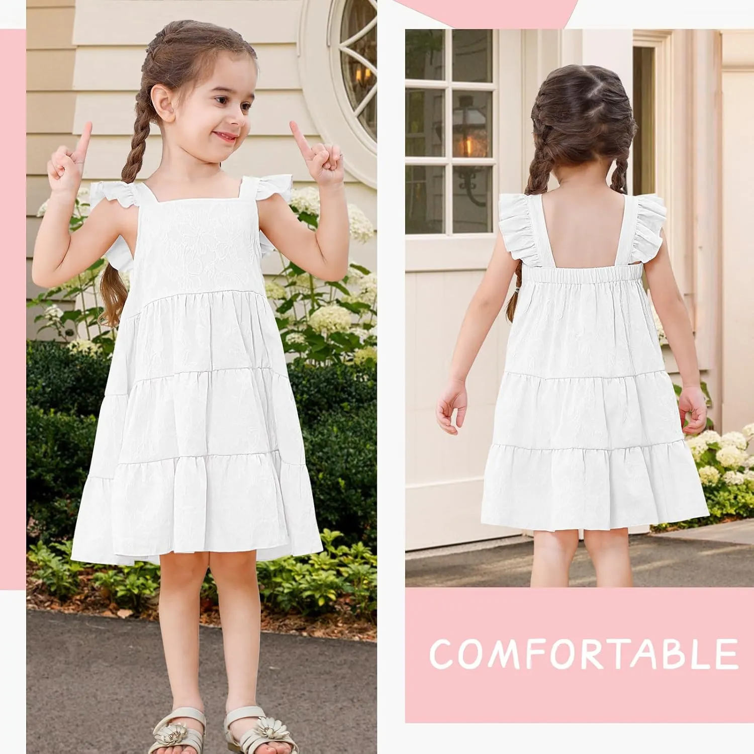 Toddler Baby Girls Dress Sleeveless Ruffle Baby Girls Summer Dress Casual Solid Floral Little Kid Boho Beach Sundress
