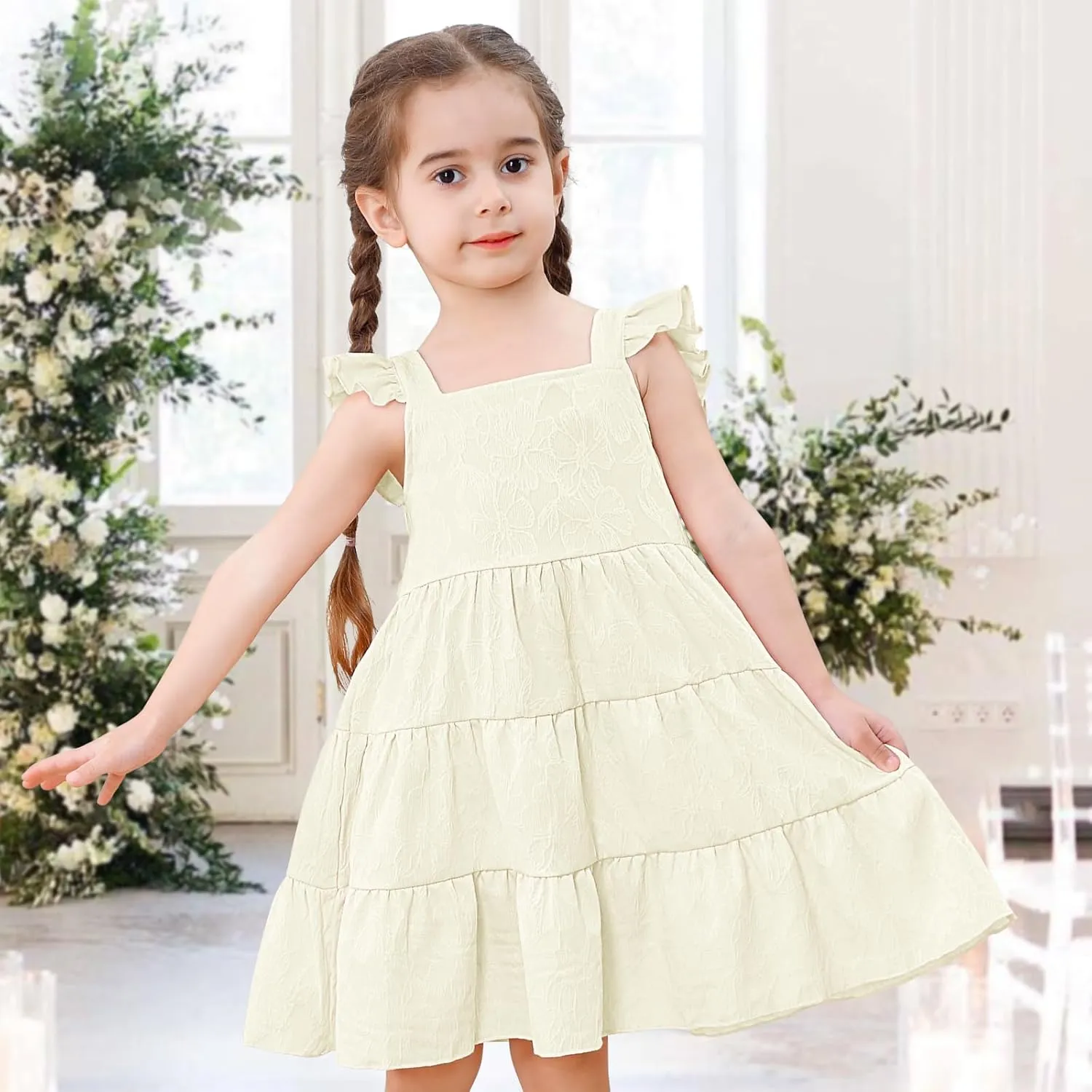 Toddler Baby Girls Dress Sleeveless Ruffle Baby Girls Summer Dress Casual Solid Floral Little Kid Boho Beach Sundress