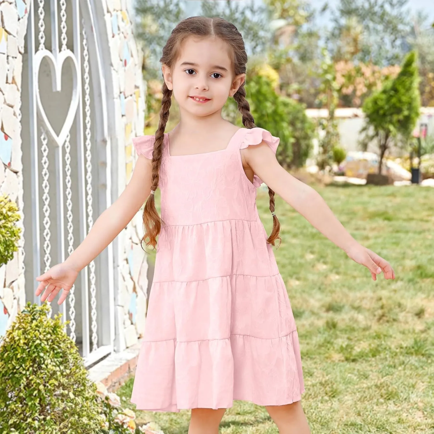Toddler Baby Girls Dress Sleeveless Ruffle Baby Girls Summer Dress Casual Solid Floral Little Kid Boho Beach Sundress