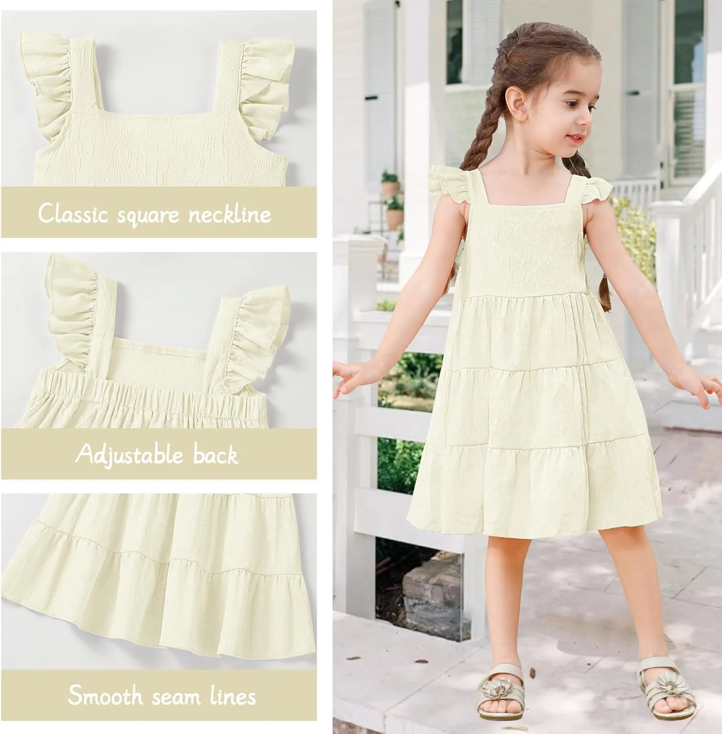 Toddler Baby Girls Dress Sleeveless Ruffle Baby Girls Summer Dress Casual Solid Floral Little Kid Boho Beach Sundress