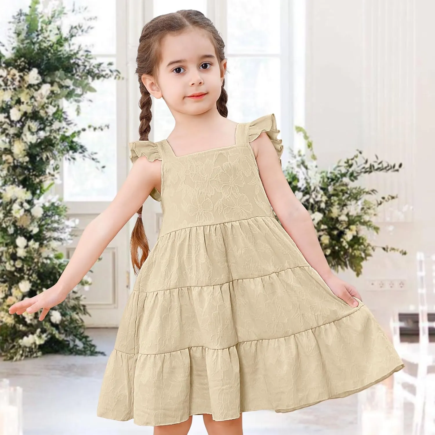 Toddler Baby Girls Dress Sleeveless Ruffle Baby Girls Summer Dress Casual Solid Floral Little Kid Boho Beach Sundress