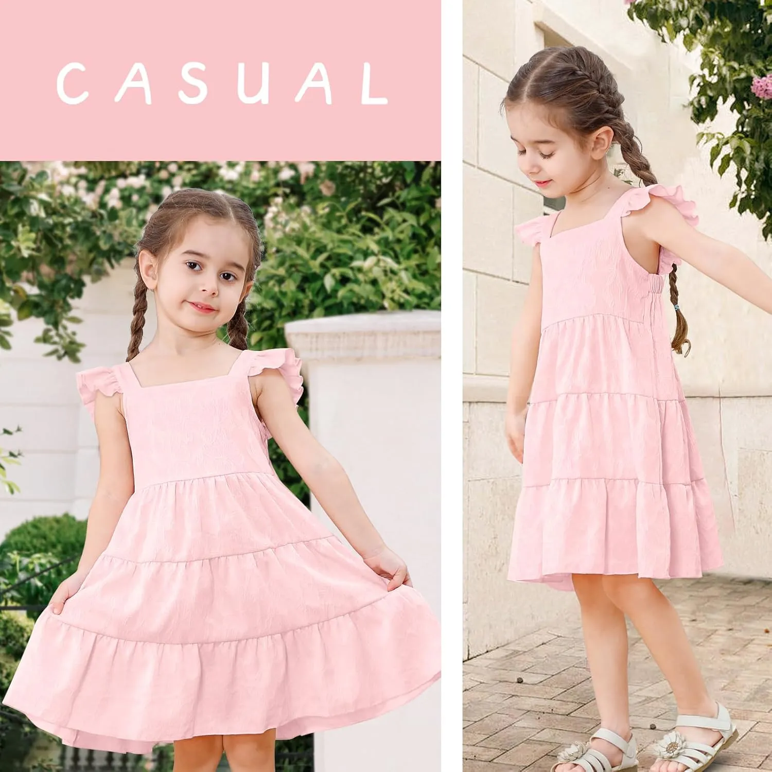 Toddler Baby Girls Dress Sleeveless Ruffle Baby Girls Summer Dress Casual Solid Floral Little Kid Boho Beach Sundress
