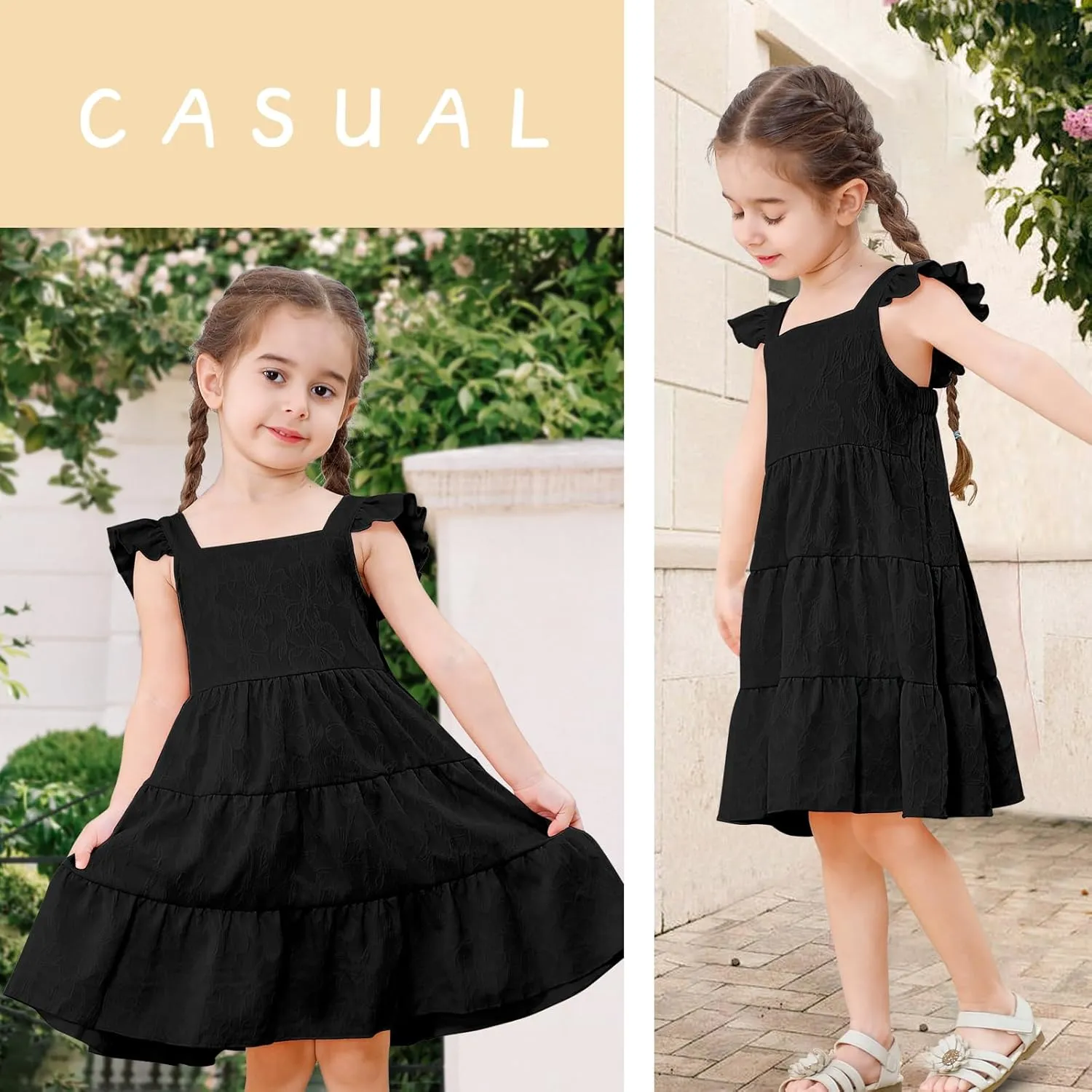 Toddler Baby Girls Dress Sleeveless Ruffle Baby Girls Summer Dress Casual Solid Floral Little Kid Boho Beach Sundress