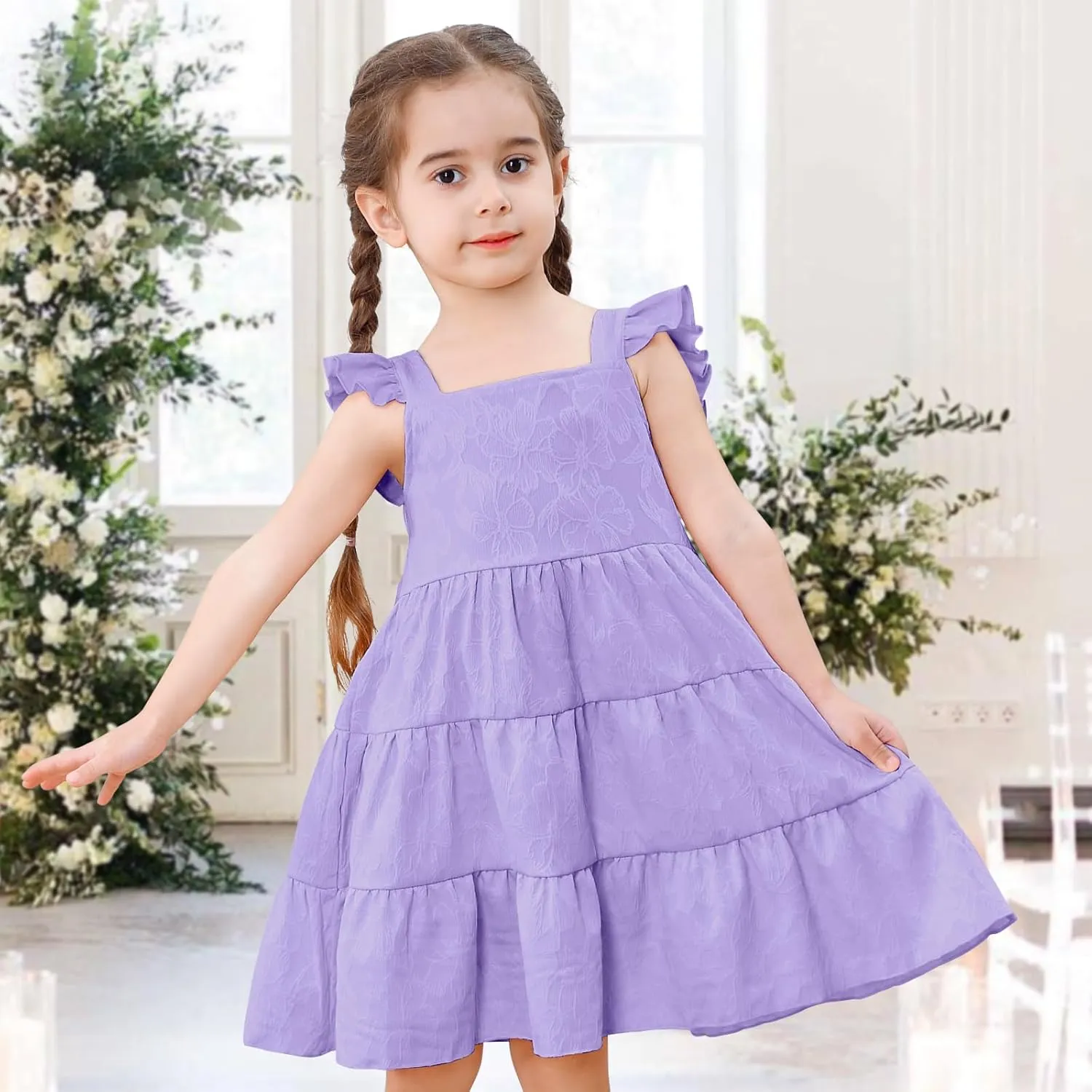 Toddler Baby Girls Dress Sleeveless Ruffle Baby Girls Summer Dress Casual Solid Floral Little Kid Boho Beach Sundress