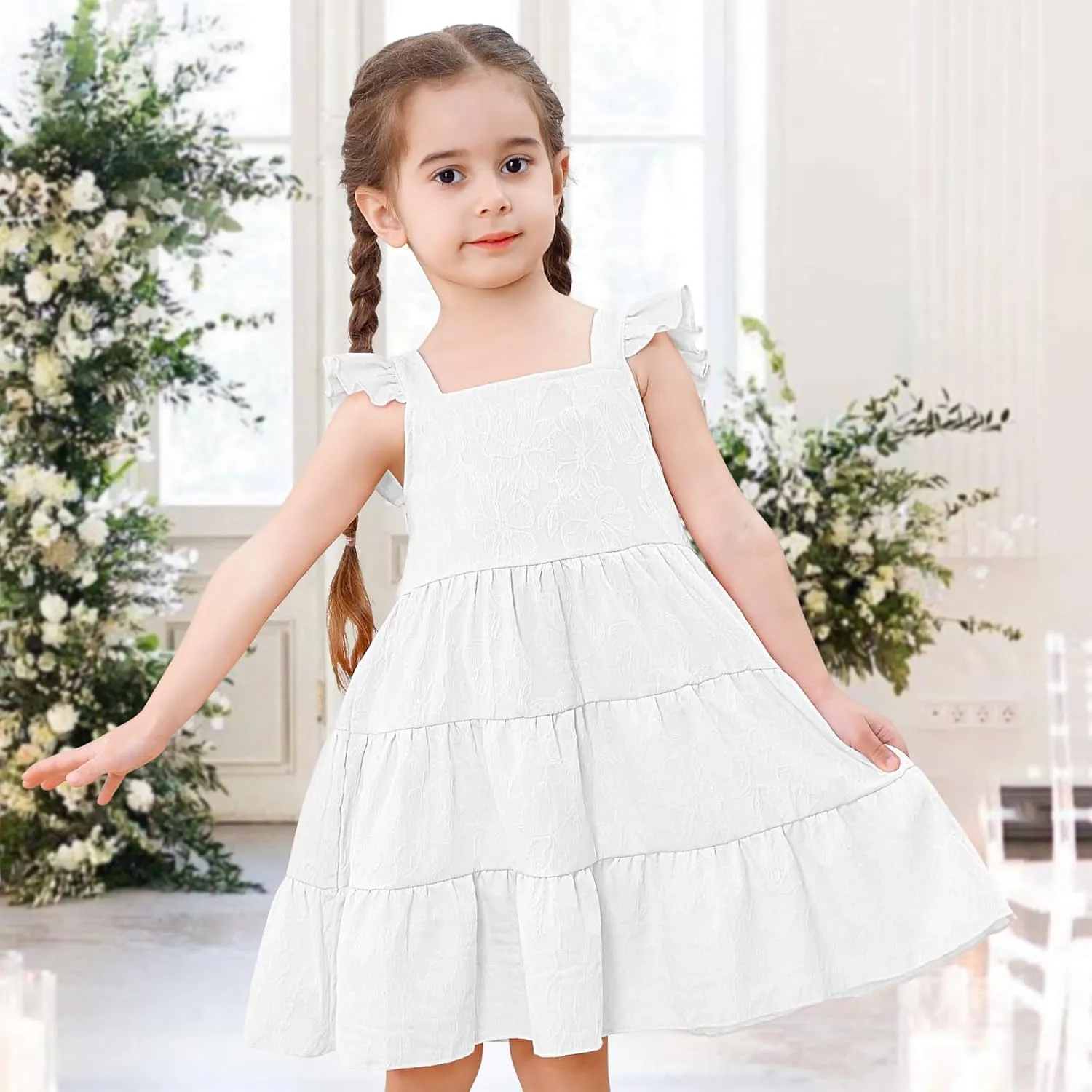 Toddler Baby Girls Dress Sleeveless Ruffle Baby Girls Summer Dress Casual Solid Floral Little Kid Boho Beach Sundress