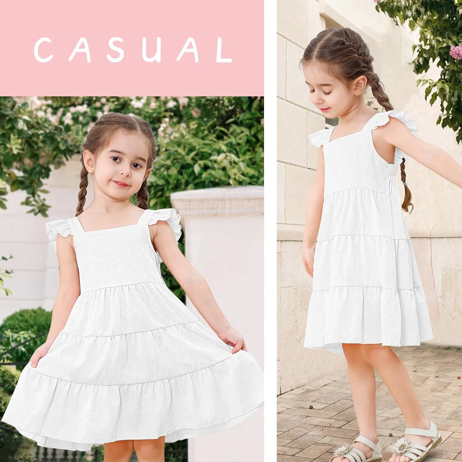 Toddler Baby Girls Dress Sleeveless Ruffle Baby Girls Summer Dress Casual Solid Floral Little Kid Boho Beach Sundress
