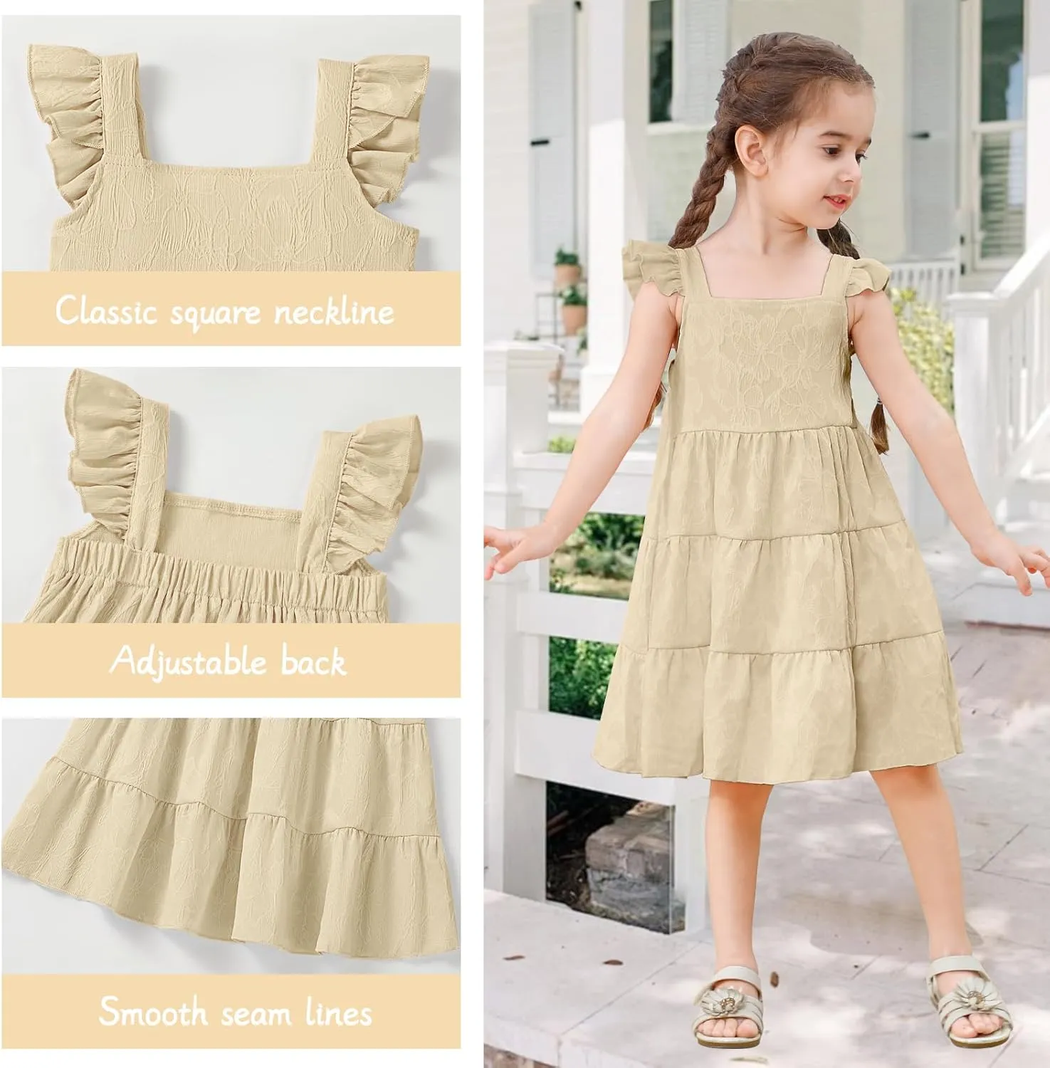 Toddler Baby Girls Dress Sleeveless Ruffle Baby Girls Summer Dress Casual Solid Floral Little Kid Boho Beach Sundress