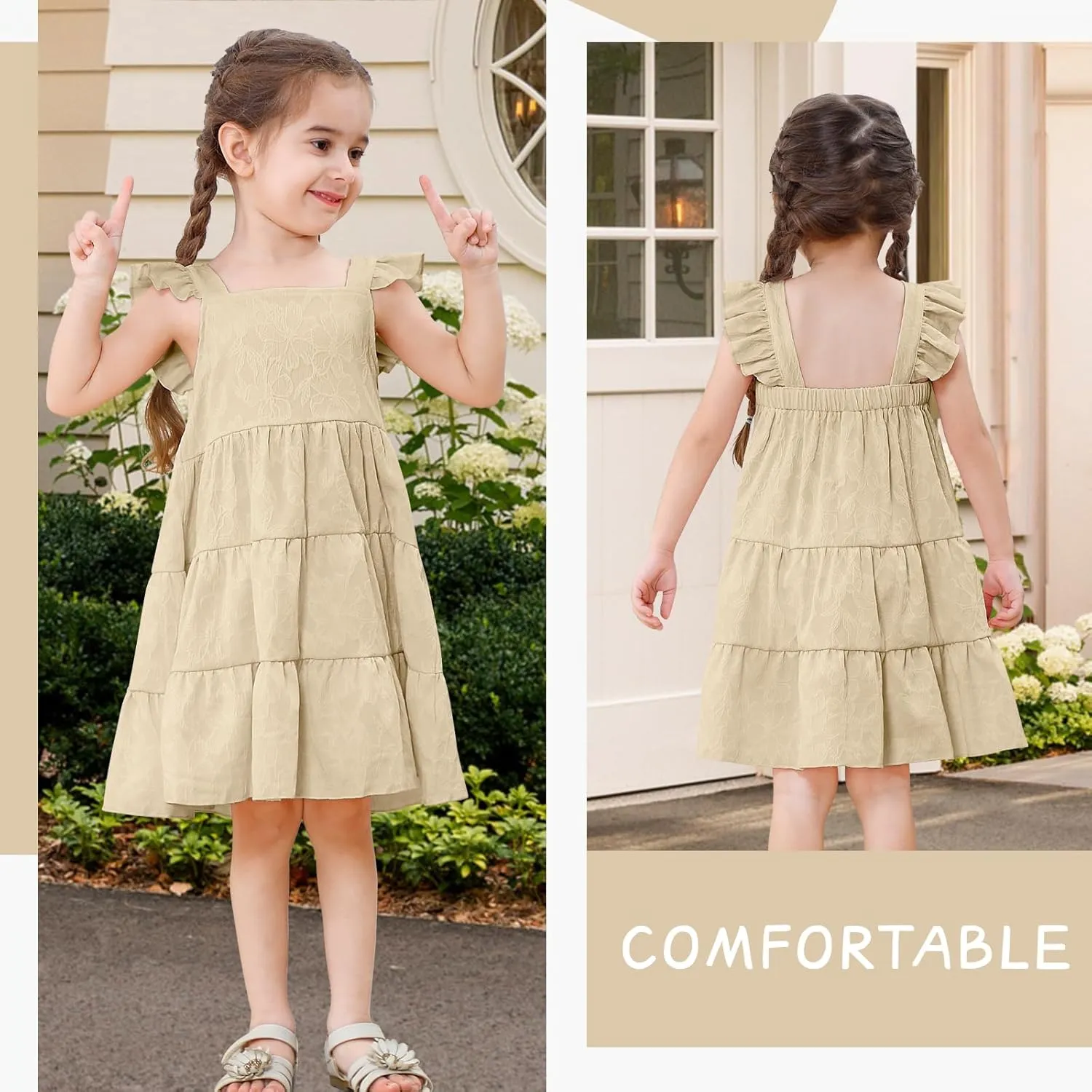 Toddler Baby Girls Dress Sleeveless Ruffle Baby Girls Summer Dress Casual Solid Floral Little Kid Boho Beach Sundress
