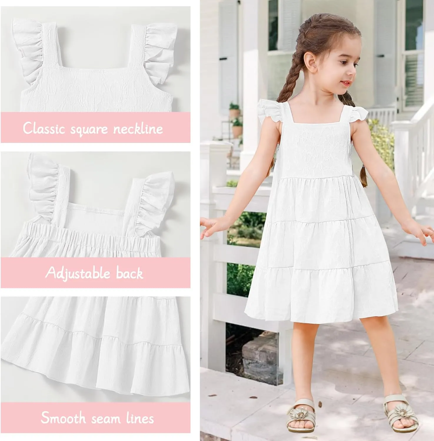 Toddler Baby Girls Dress Sleeveless Ruffle Baby Girls Summer Dress Casual Solid Floral Little Kid Boho Beach Sundress