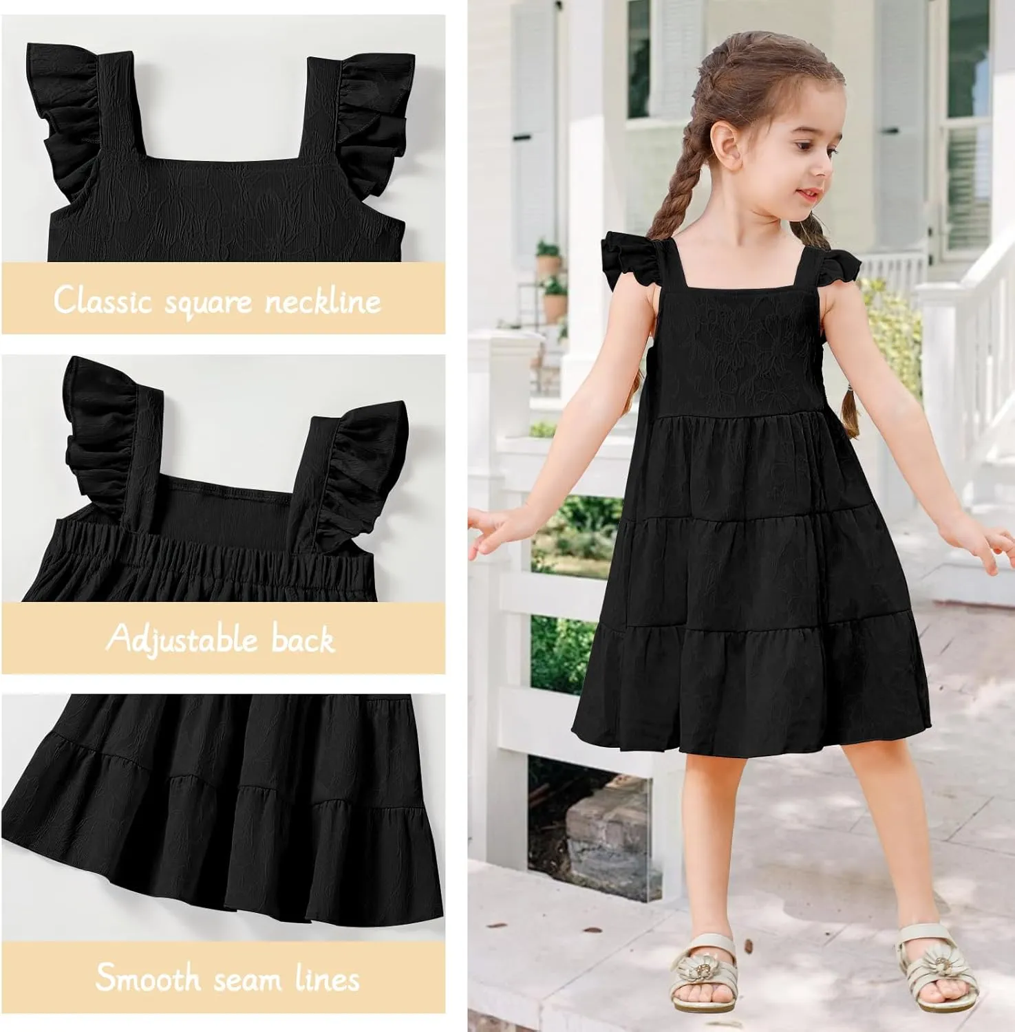 Toddler Baby Girls Dress Sleeveless Ruffle Baby Girls Summer Dress Casual Solid Floral Little Kid Boho Beach Sundress