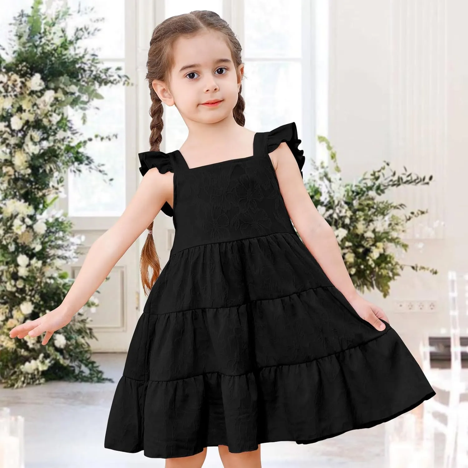 Toddler Baby Girls Dress Sleeveless Ruffle Baby Girls Summer Dress Casual Solid Floral Little Kid Boho Beach Sundress