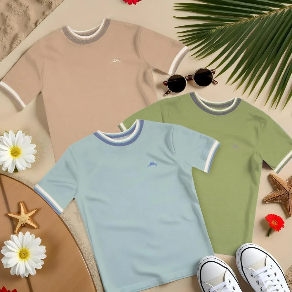 Tommy Bahama Boys Crewneck Ringer T-Shirt 3-Pack - Stylish Short Sleeve Tee Bundle for Kids, Teens and Toddlers
