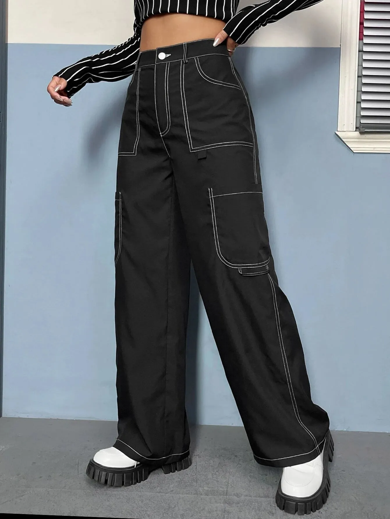 Top-Stitch High Waist Pants