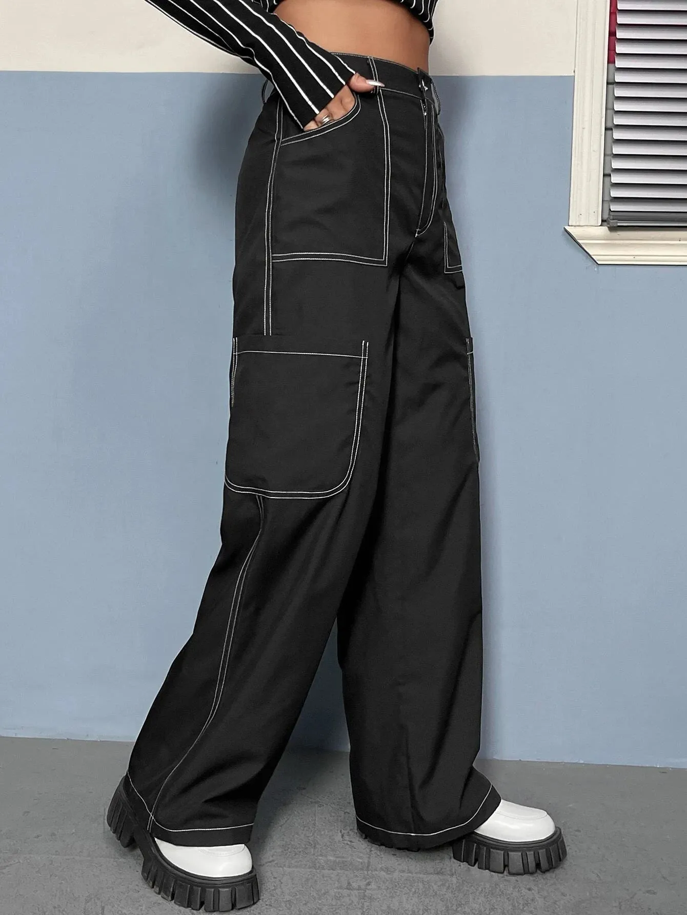 Top-Stitch High Waist Pants