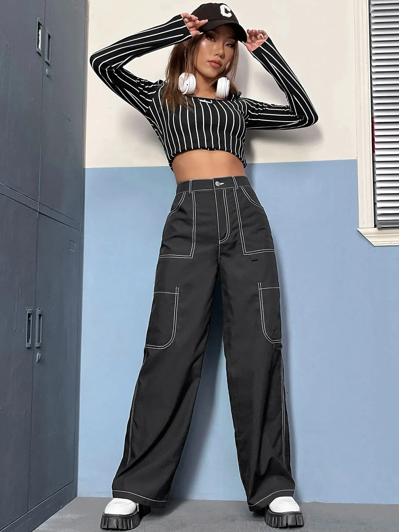 Top-Stitch High Waist Pants