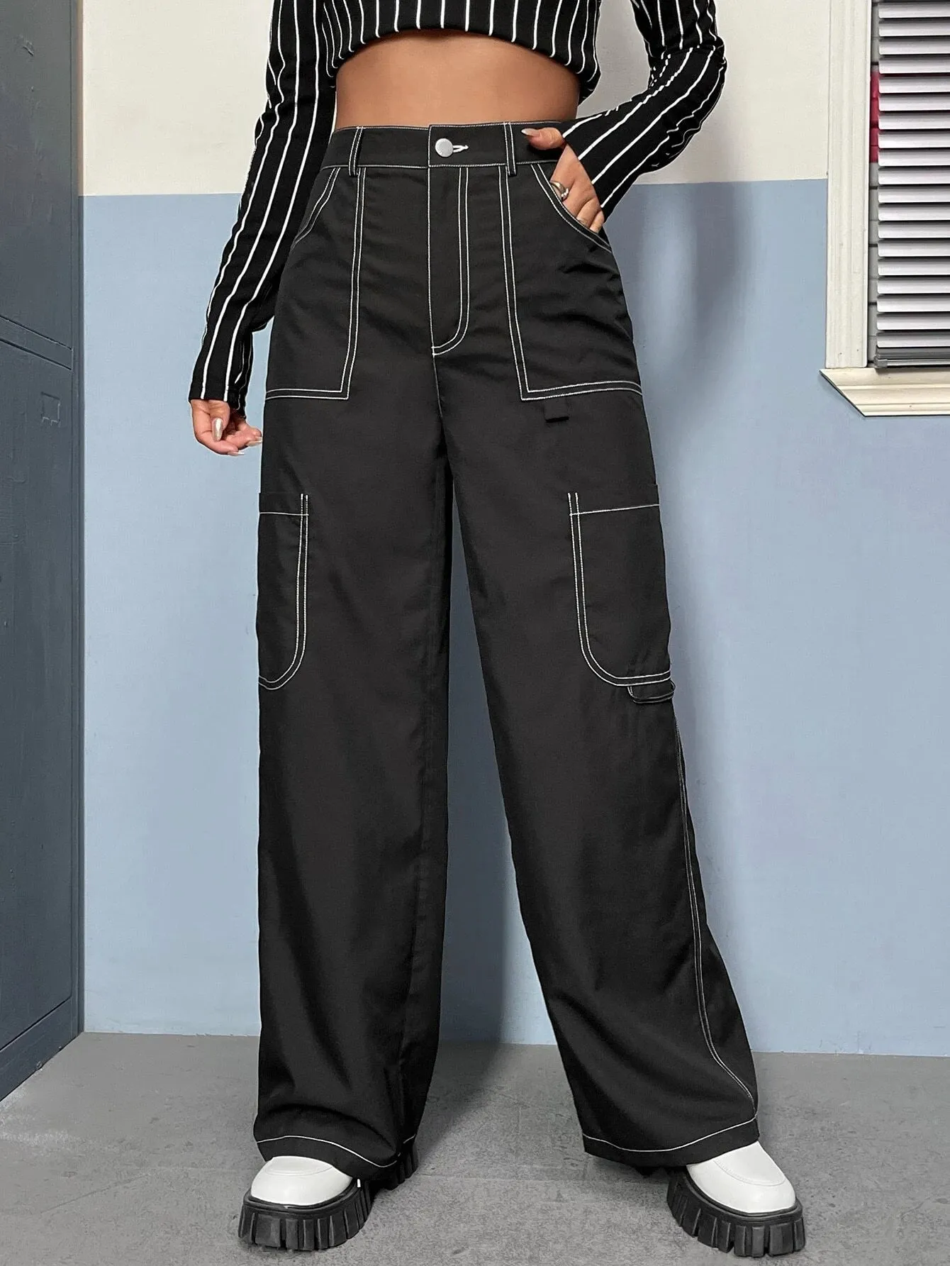 Top-Stitch High Waist Pants
