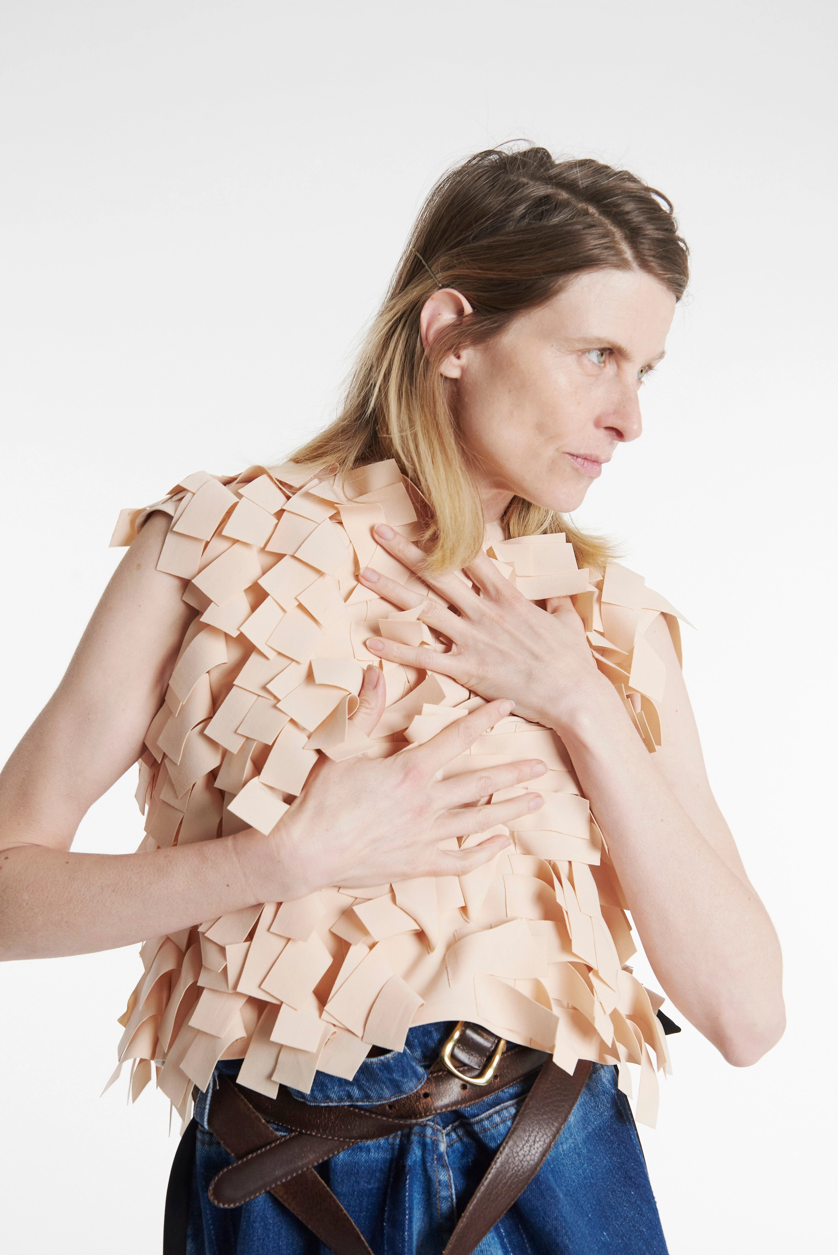 ConvertibleSleeves Top With Rectangle Detail Nude