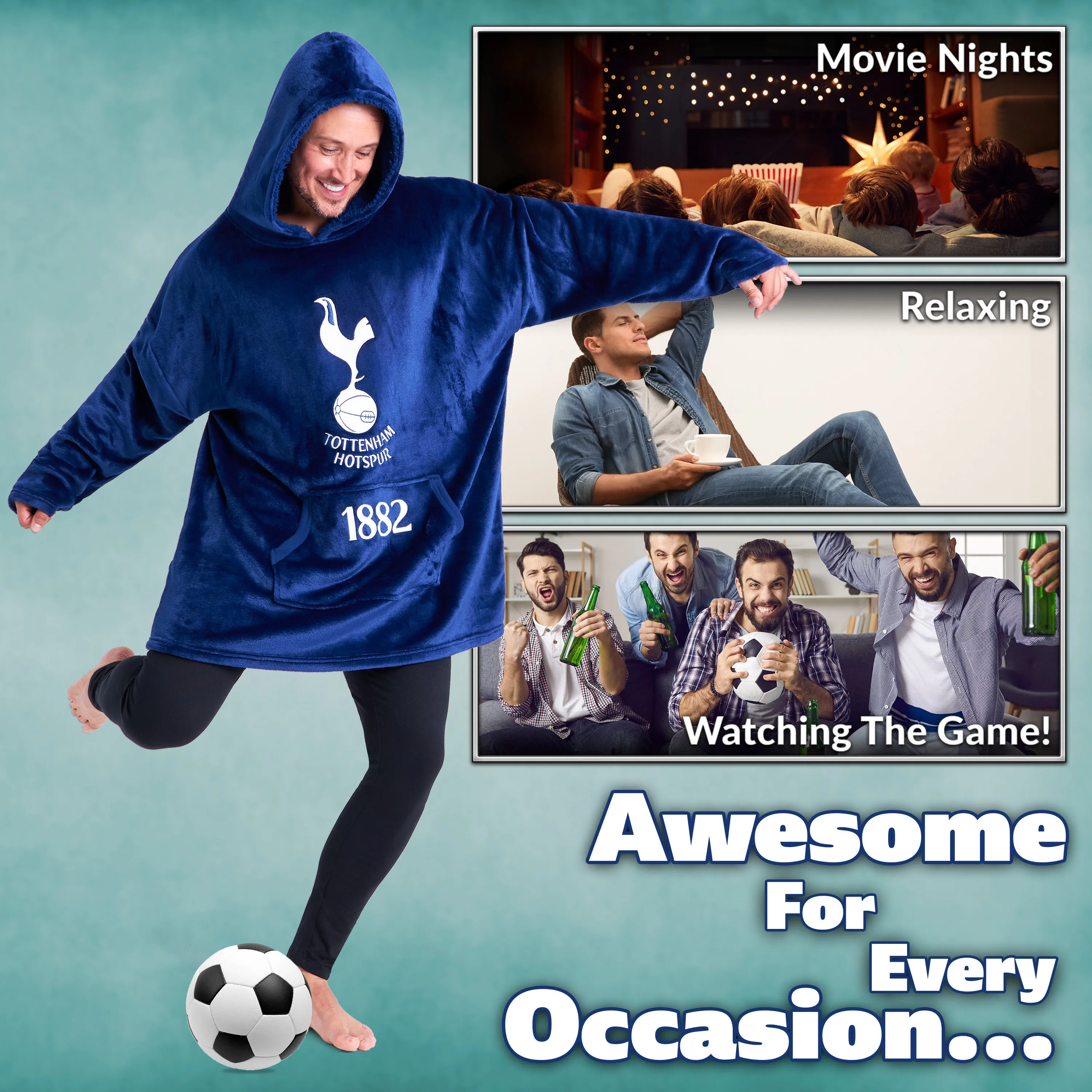 Tottenham Hotspur F.C Mens Hoodies, Fleece Oversized Hoodie Blanket, Football Gifts